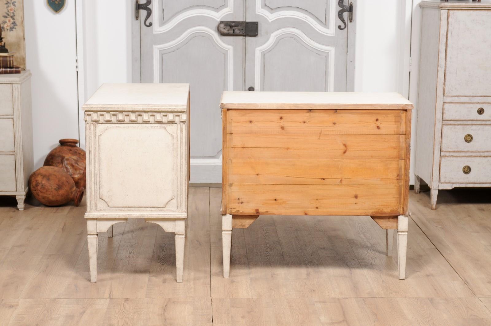 Gustavian Style 19th Century Painted Swedish Chests with Carved Greek Key Frieze For Sale 7