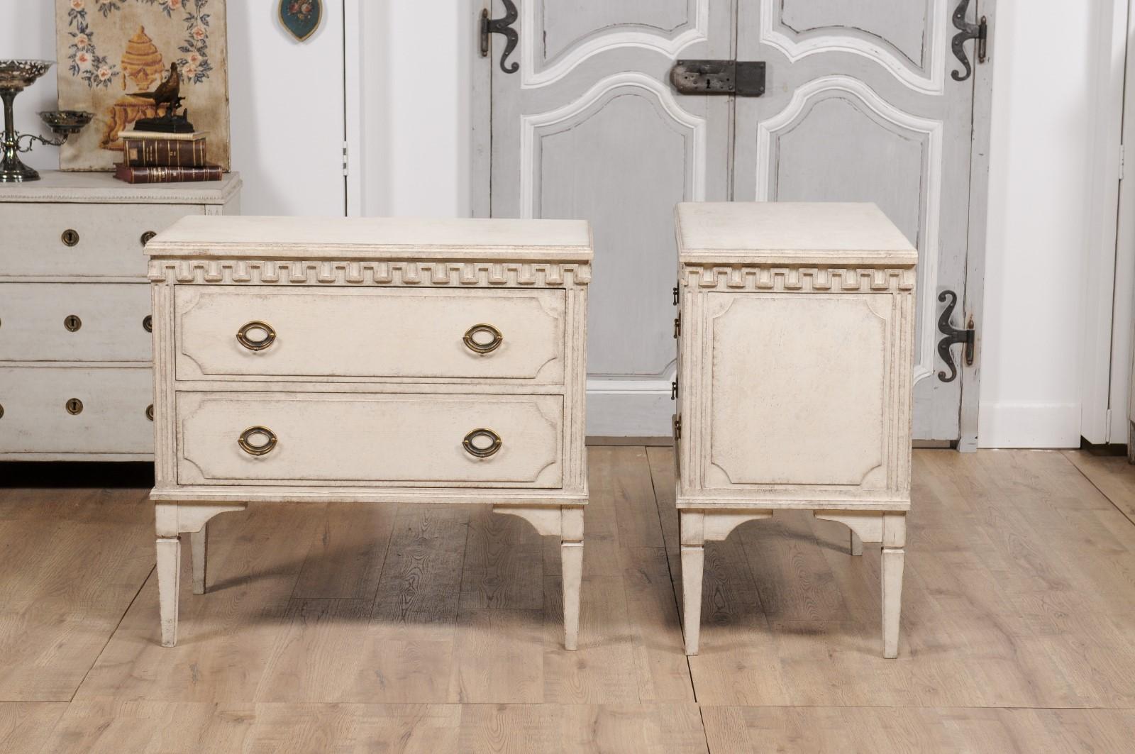 Gustavian Style 19th Century Painted Swedish Chests with Carved Greek Key Frieze For Sale 8