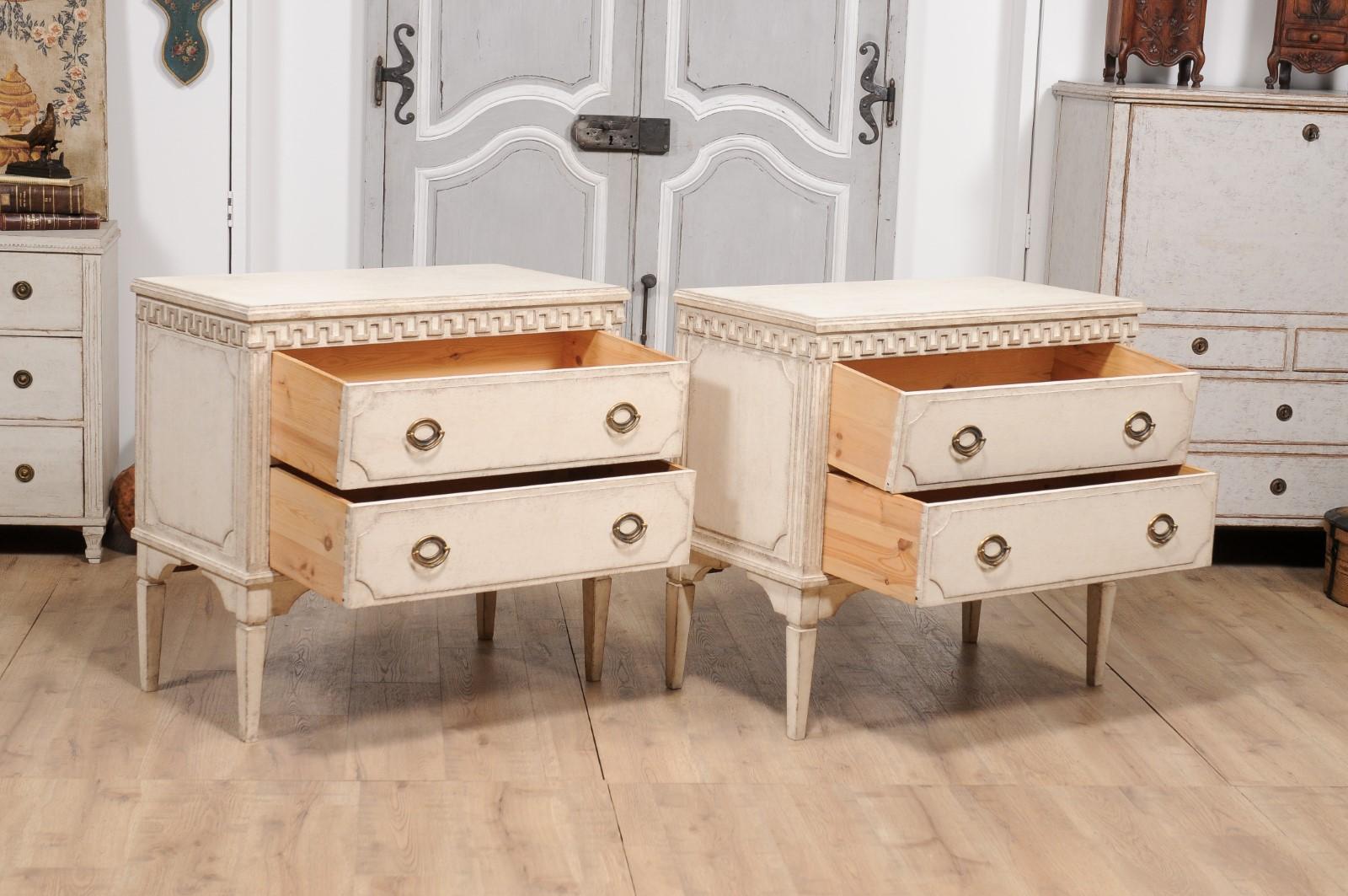 Gustavian Style 19th Century Painted Swedish Chests with Carved Greek Key Frieze For Sale 9