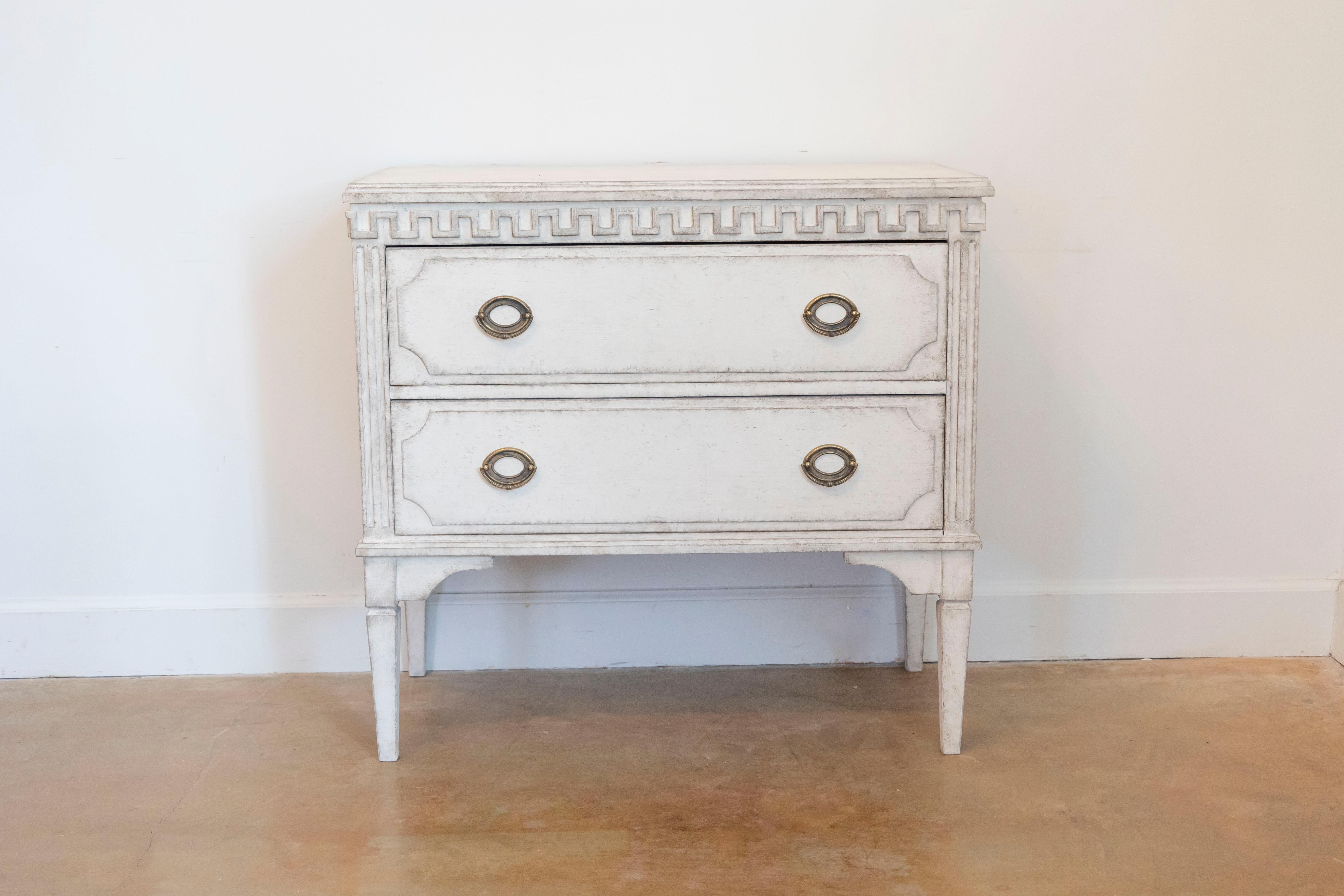 Wood Gustavian Style 19th Century Painted Swedish Chests with Carved Greek Key Frieze For Sale