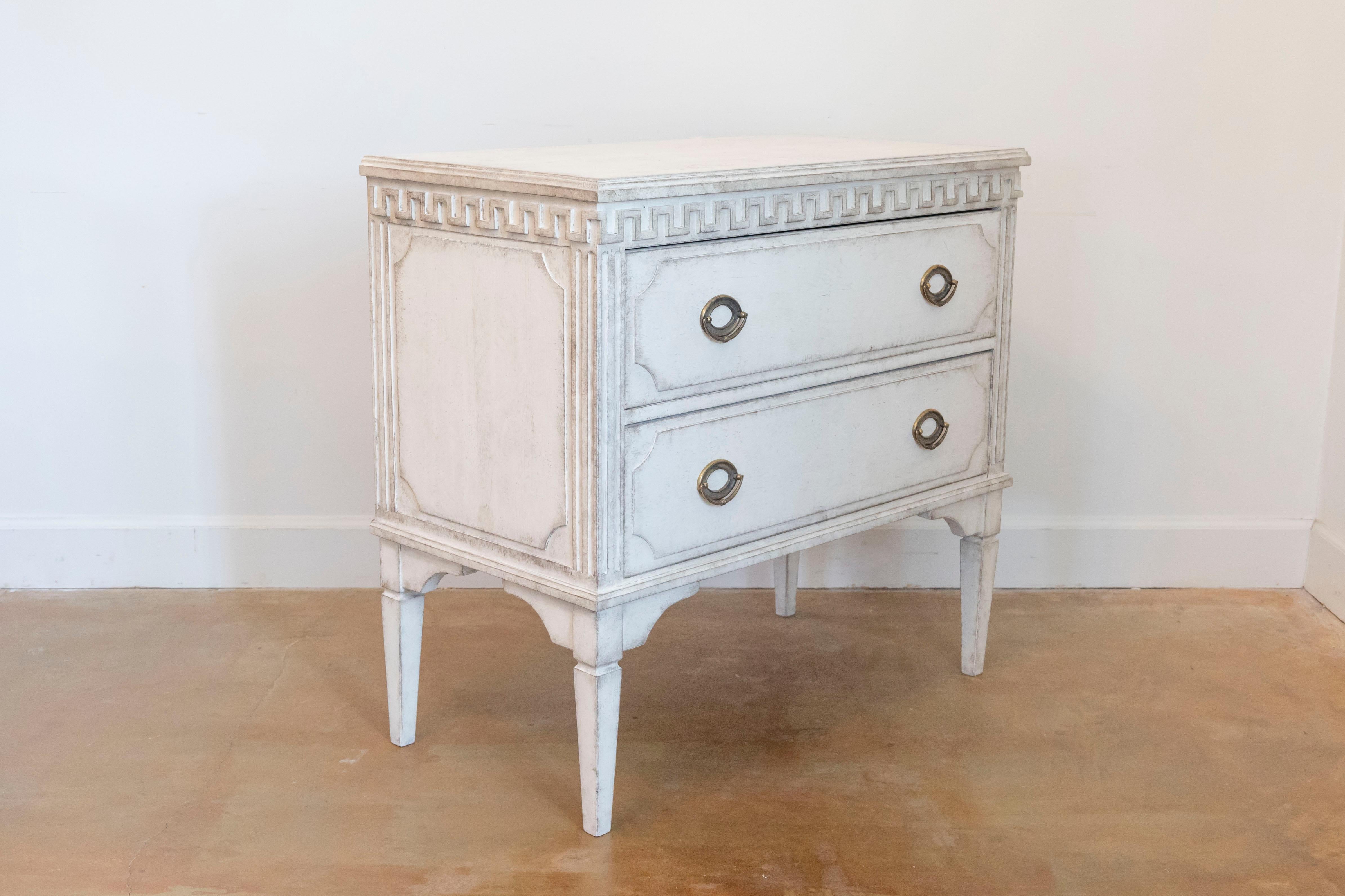 Gustavian Style 19th Century Painted Swedish Chests with Carved Greek Key Frieze For Sale 1