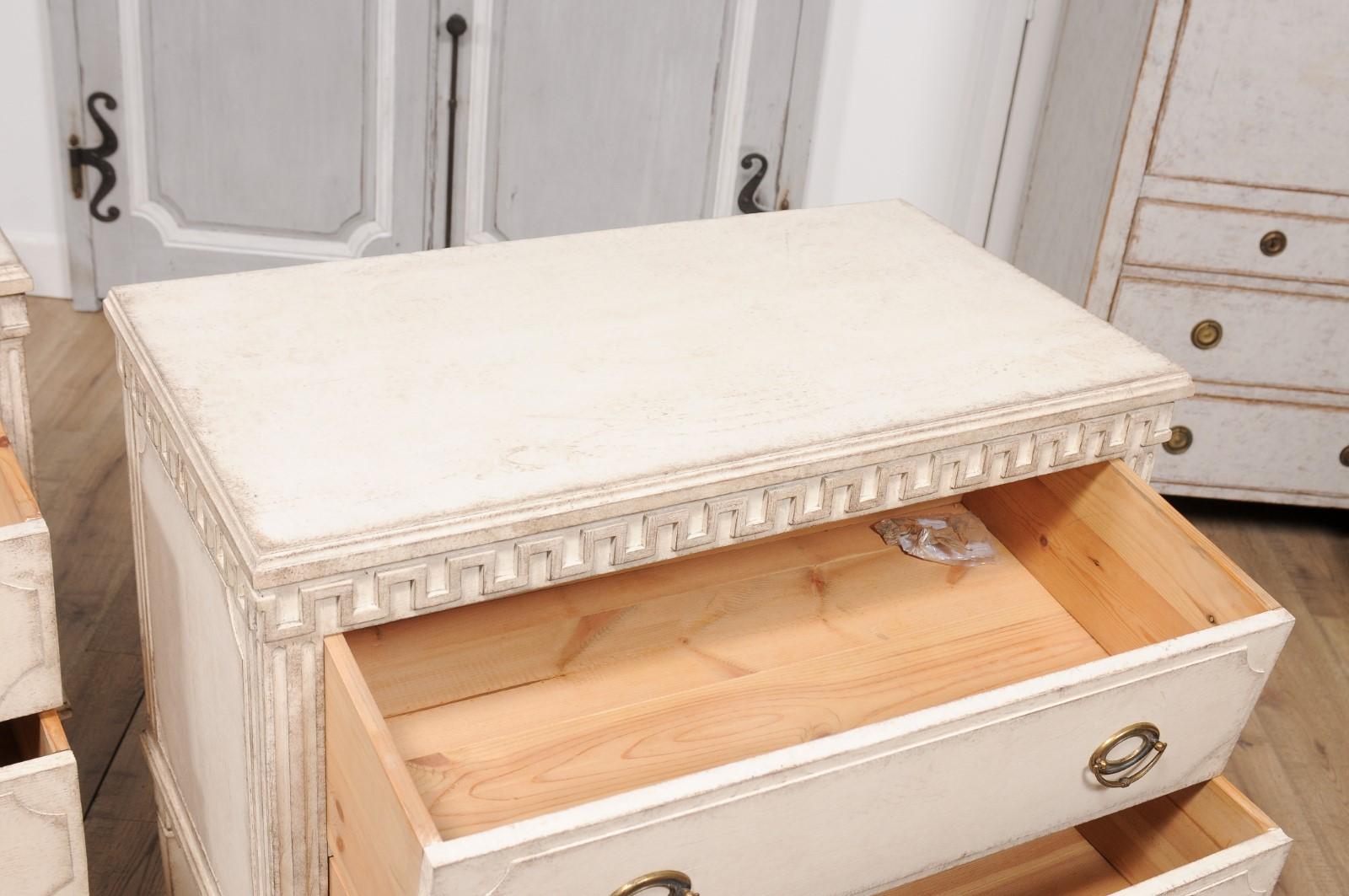 Gustavian Style 19th Century Painted Swedish Chests with Carved Greek Key Frieze For Sale 2
