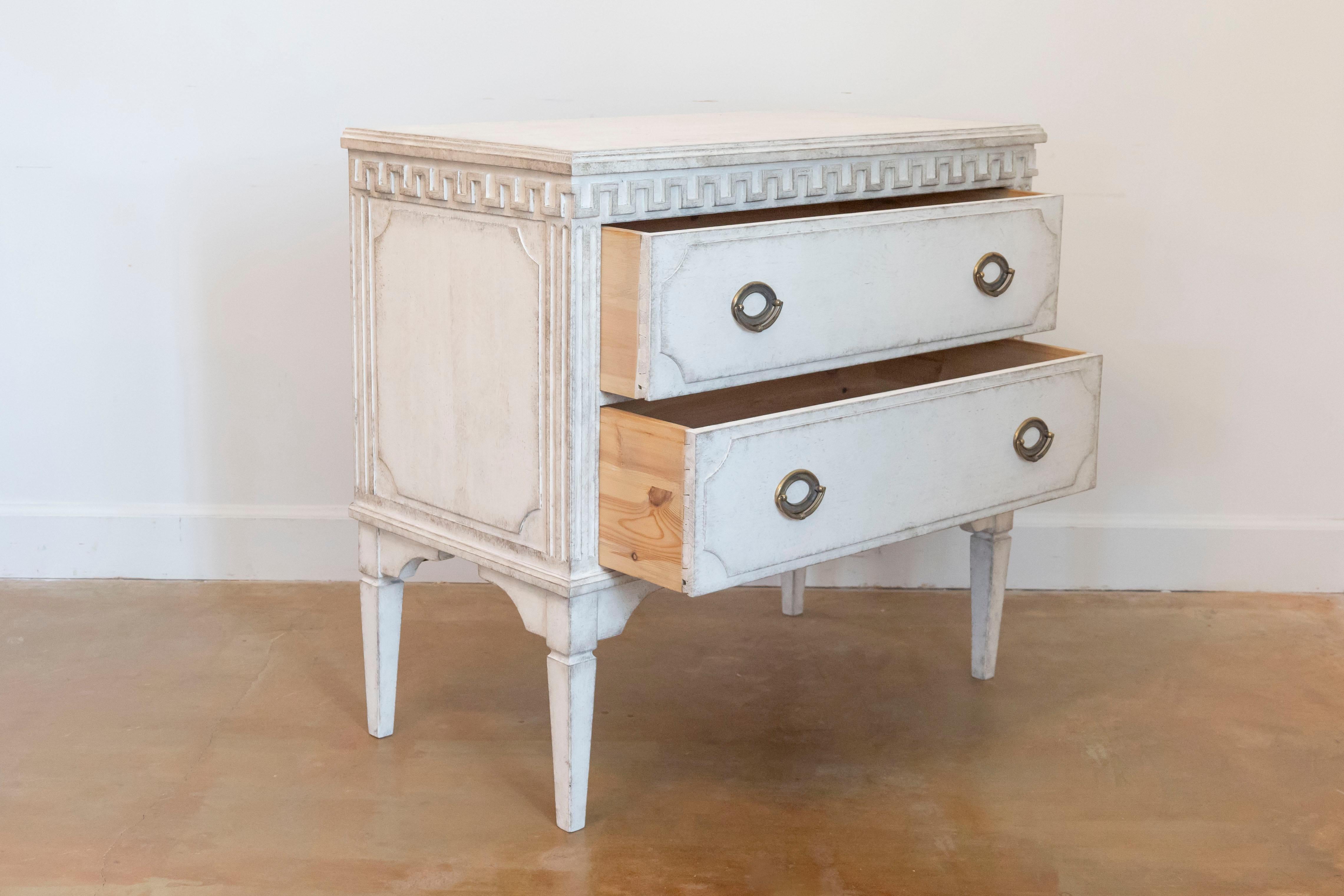 Gustavian Style 19th Century Painted Swedish Chests with Carved Greek Key Frieze For Sale 2