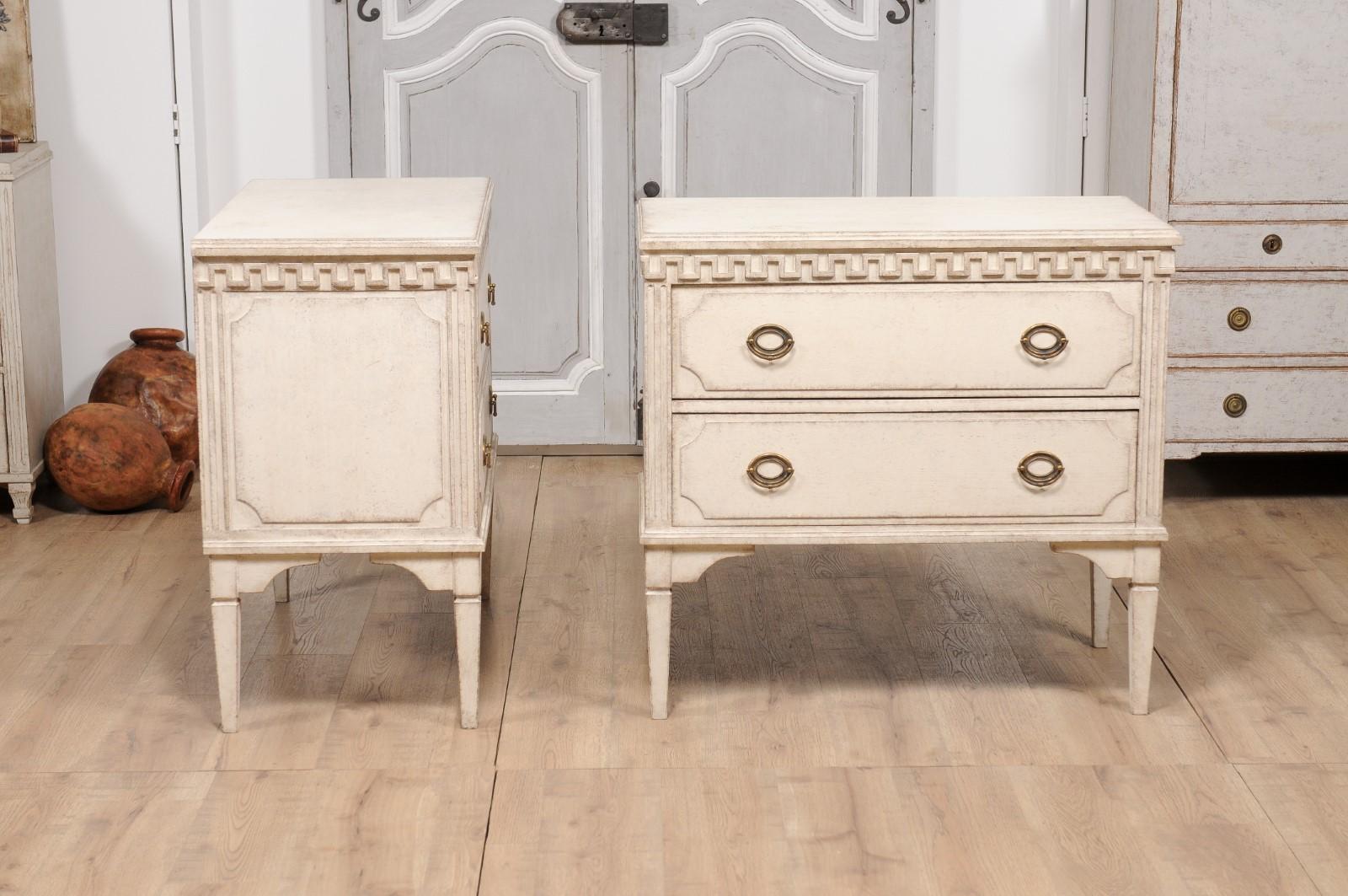 Gustavian Style 19th Century Painted Swedish Chests with Carved Greek Key Frieze For Sale 3