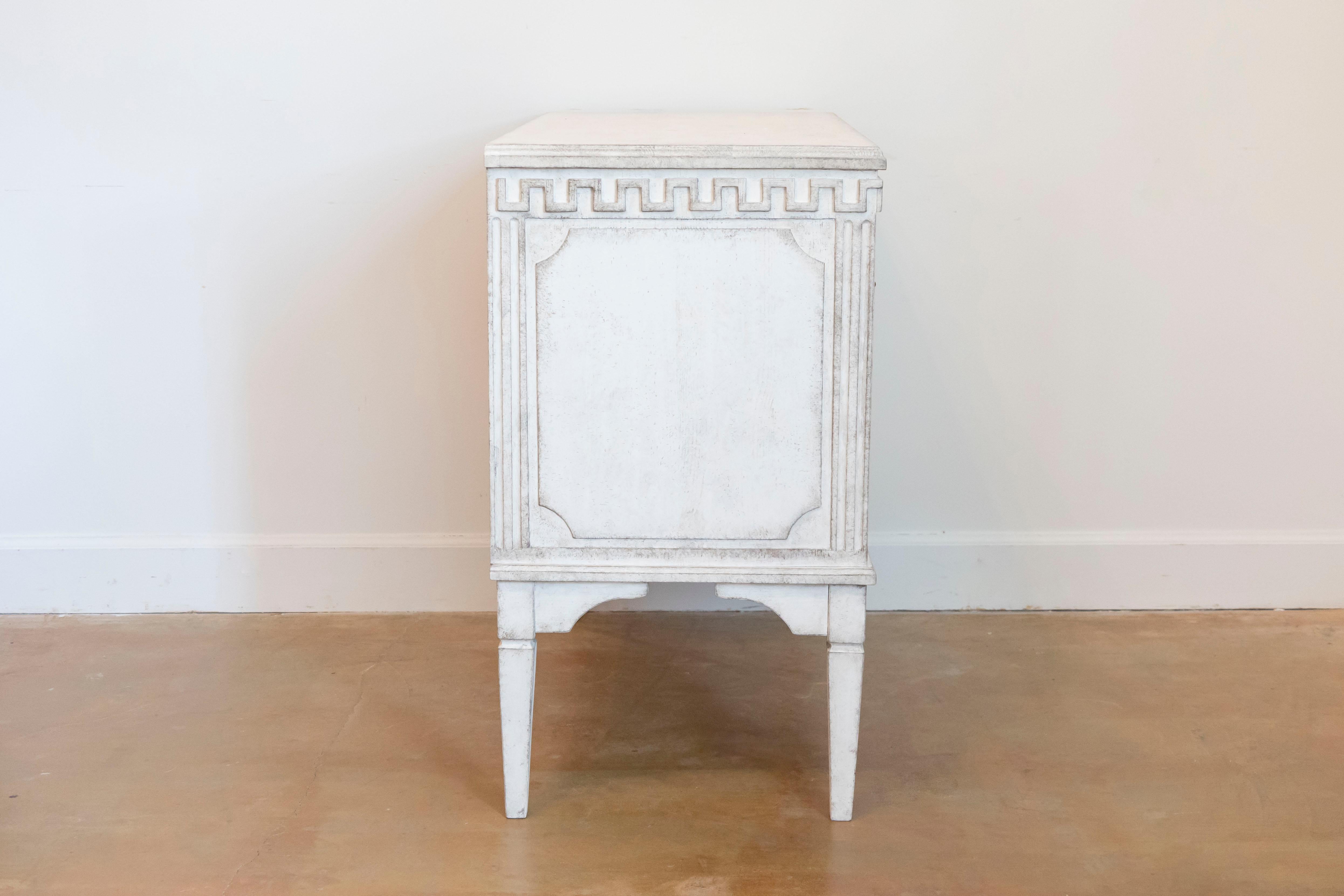 Gustavian Style 19th Century Painted Swedish Chests with Carved Greek Key Frieze For Sale 3