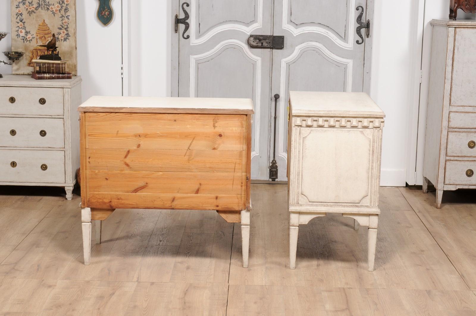 Gustavian Style 19th Century Painted Swedish Chests with Carved Greek Key Frieze For Sale 5