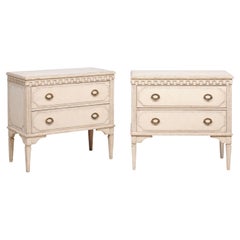 Gustavian Style 19th Century Painted Swedish Chests with Carved Greek Key Frieze