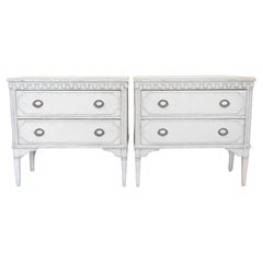 Gustavian Style 19th Century Painted Swedish Chests with Carved Greek Key Frieze