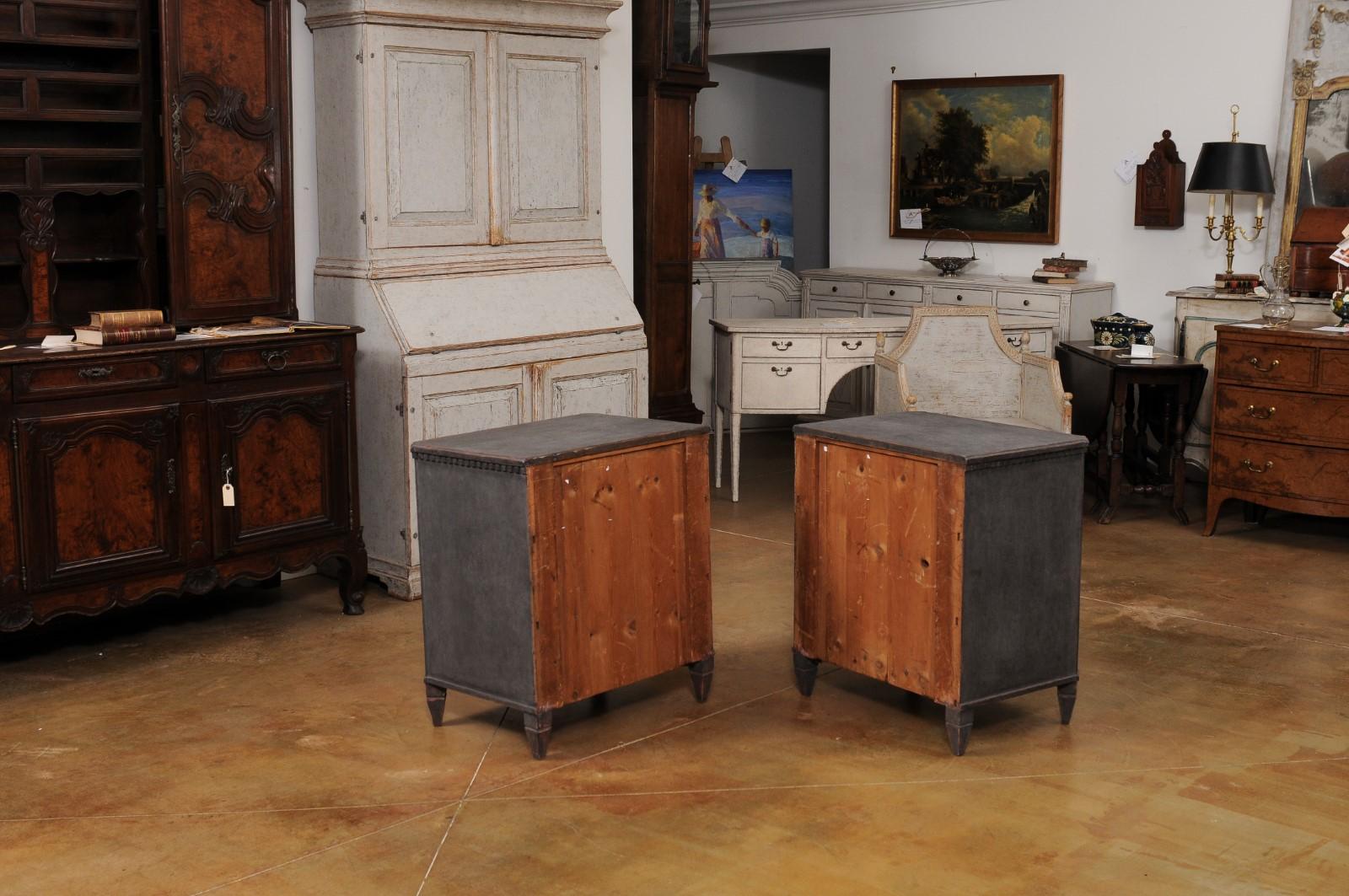 Gustavian Style 19th Century Swedish Charcoal Painted Three-Drawer Chests 5