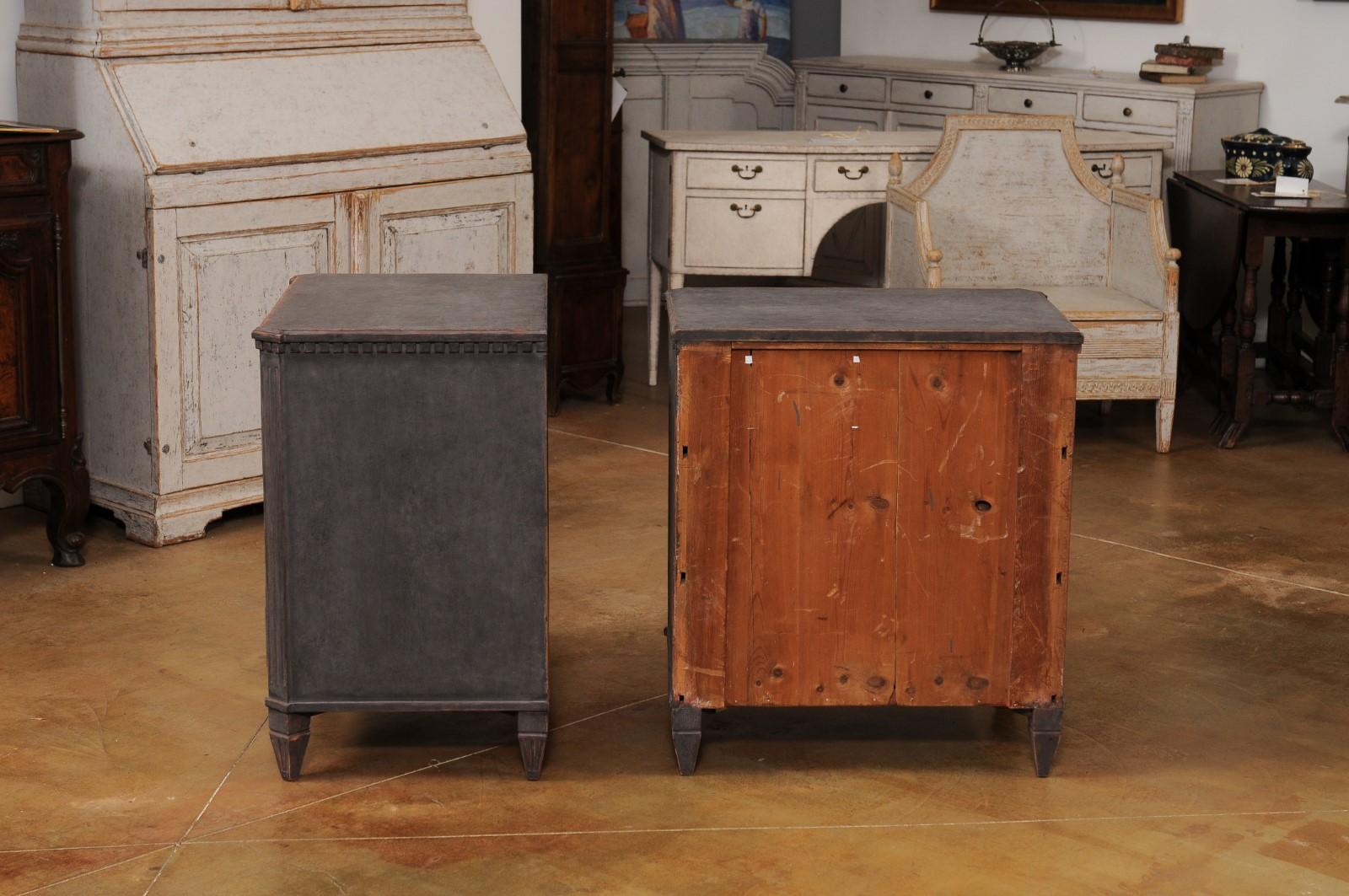 Gustavian Style 19th Century Swedish Charcoal Painted Three-Drawer Chests 6