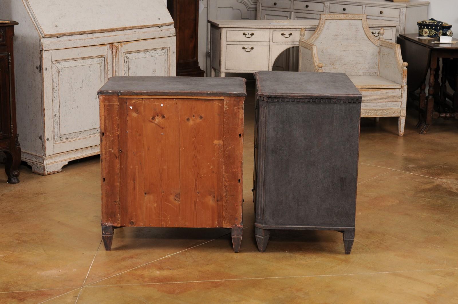 Gustavian Style 19th Century Swedish Charcoal Painted Three-Drawer Chests 3