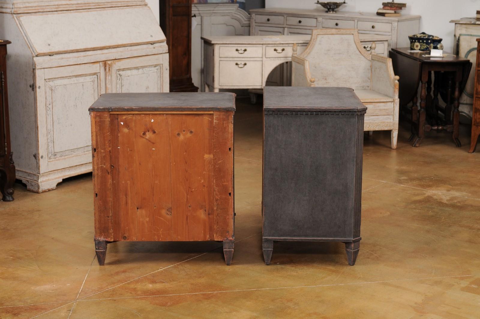 Gustavian Style 19th Century Swedish Charcoal Painted Three-Drawer Chests 4
