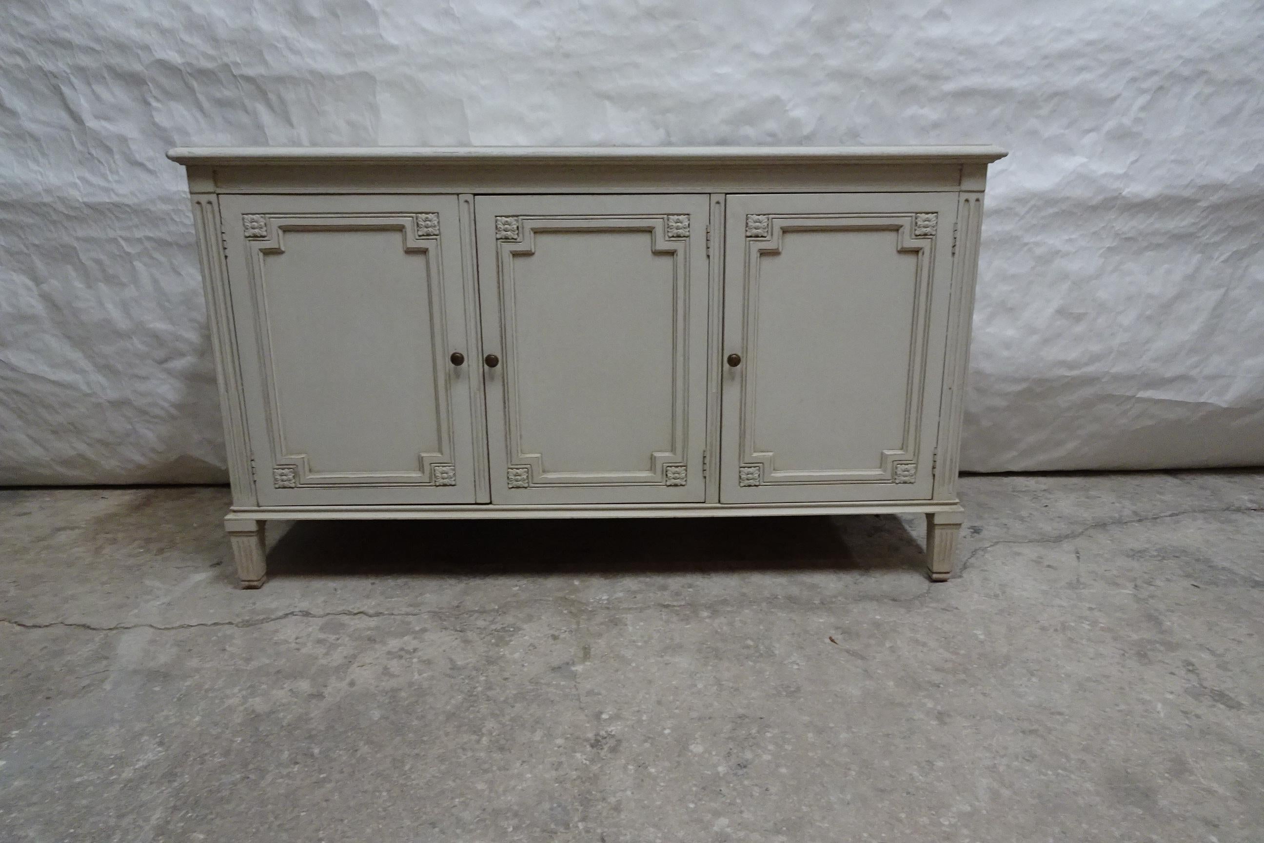 This is a unique Gustavian Style 3 Door Sideboard, its been restored and repainted with Milk Paints 