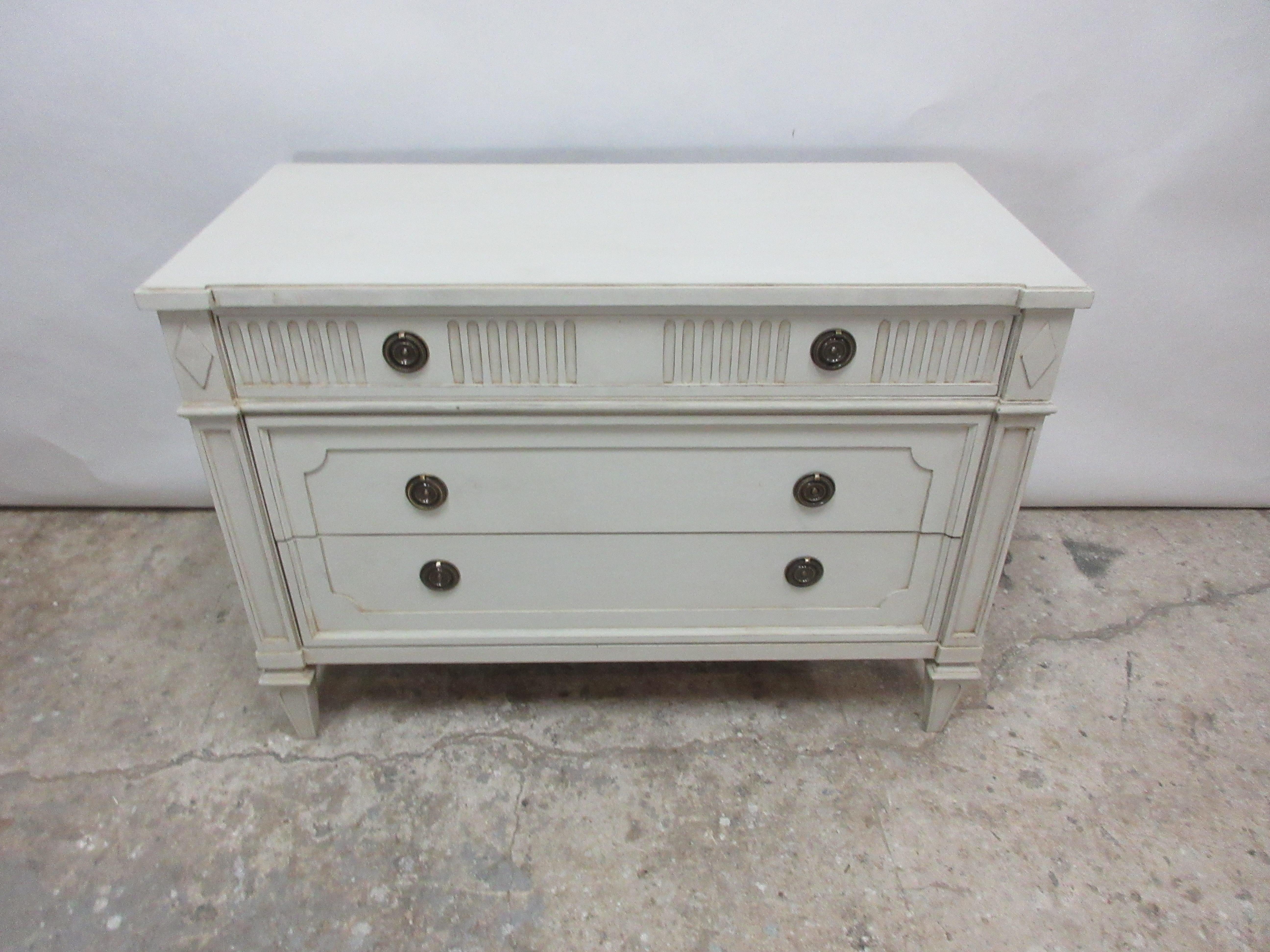 This is a Gustavian style 3-drawer chest, they have been restored and repainted with milk paints 