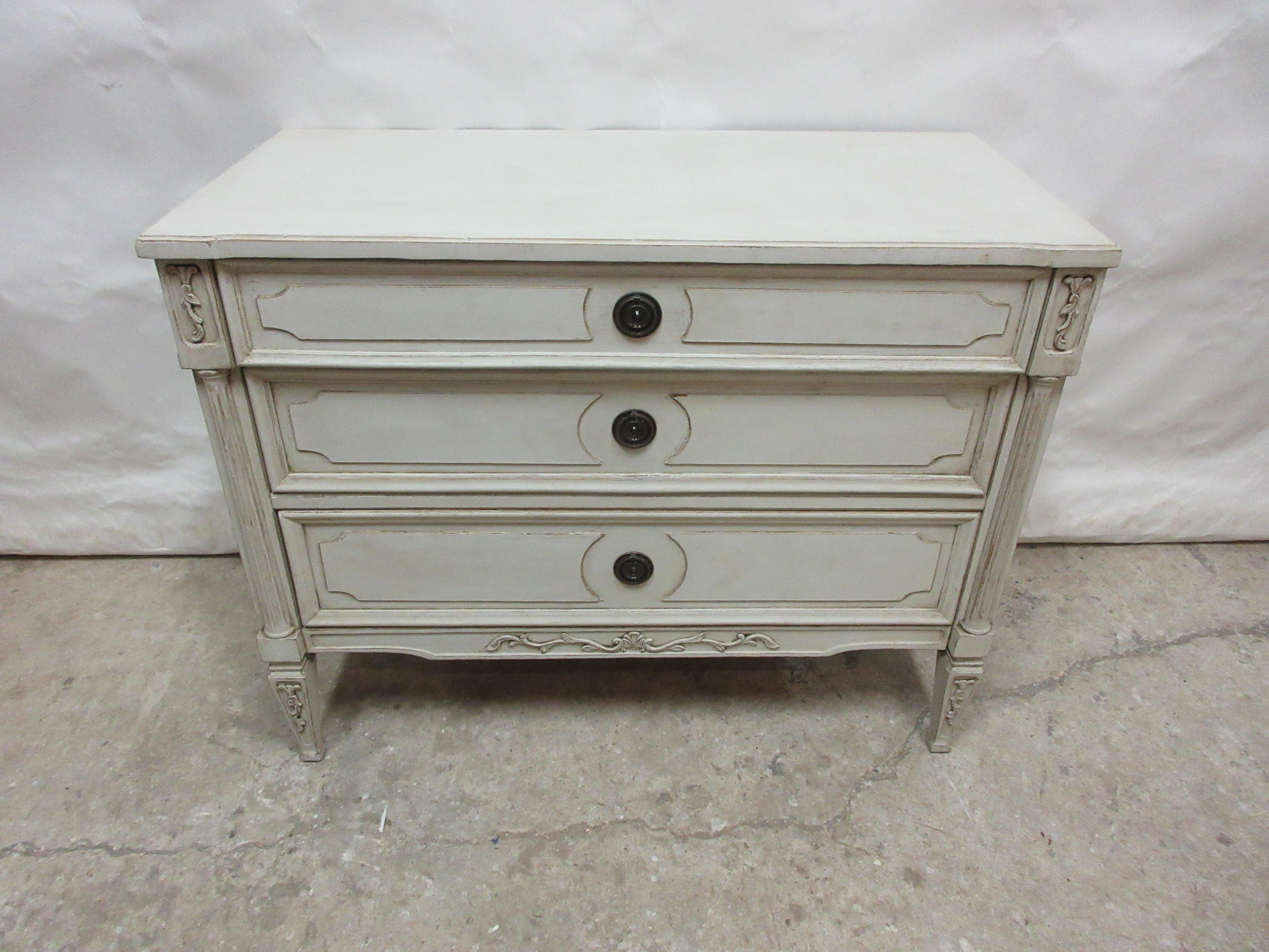 This is a unique Gustavian Style 3 drawer Chest. its been restored and repainted with Milk Paints 