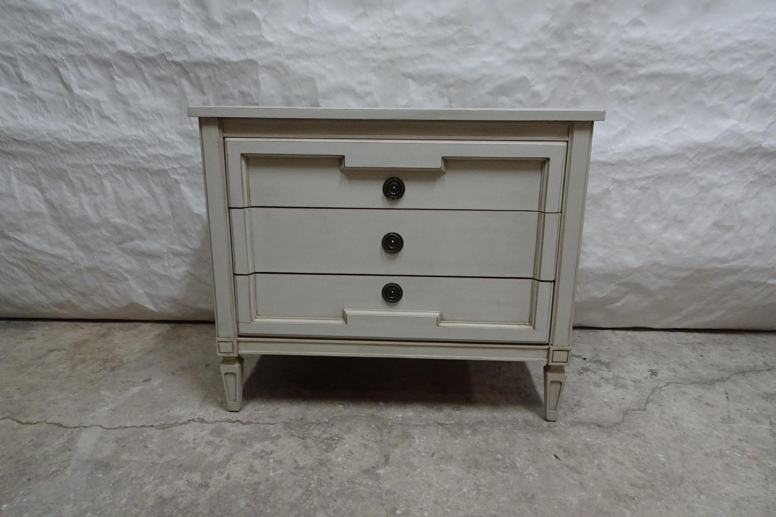 This is a Unique Gustavian Style 3 Drawer Chest Of Drawers,  its been restored and repainted with Milk Paints 