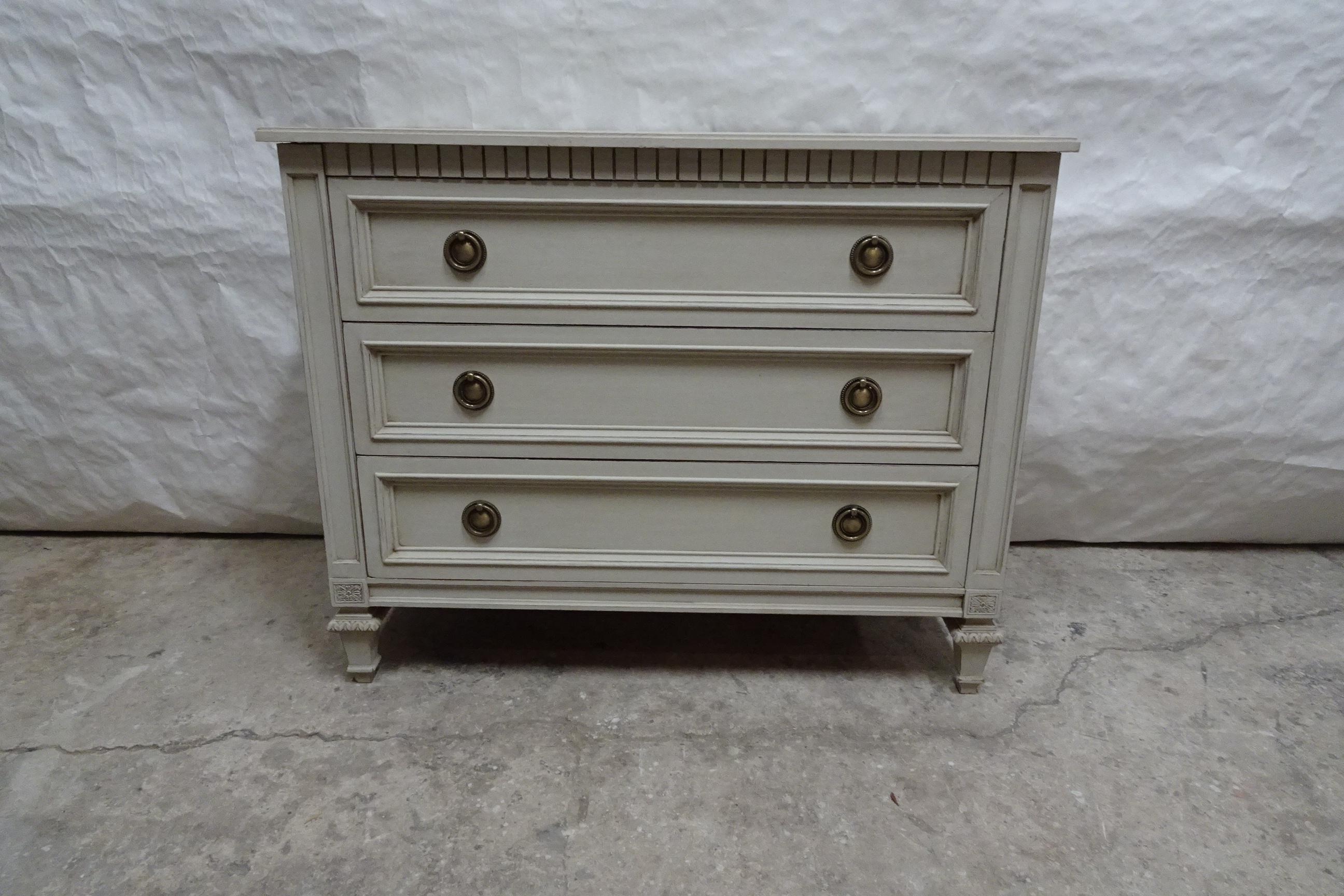 This is a unique Gustavian Style 3 Drawer Chest Of Drawers,   its been restored and repainted with Milk Paints 