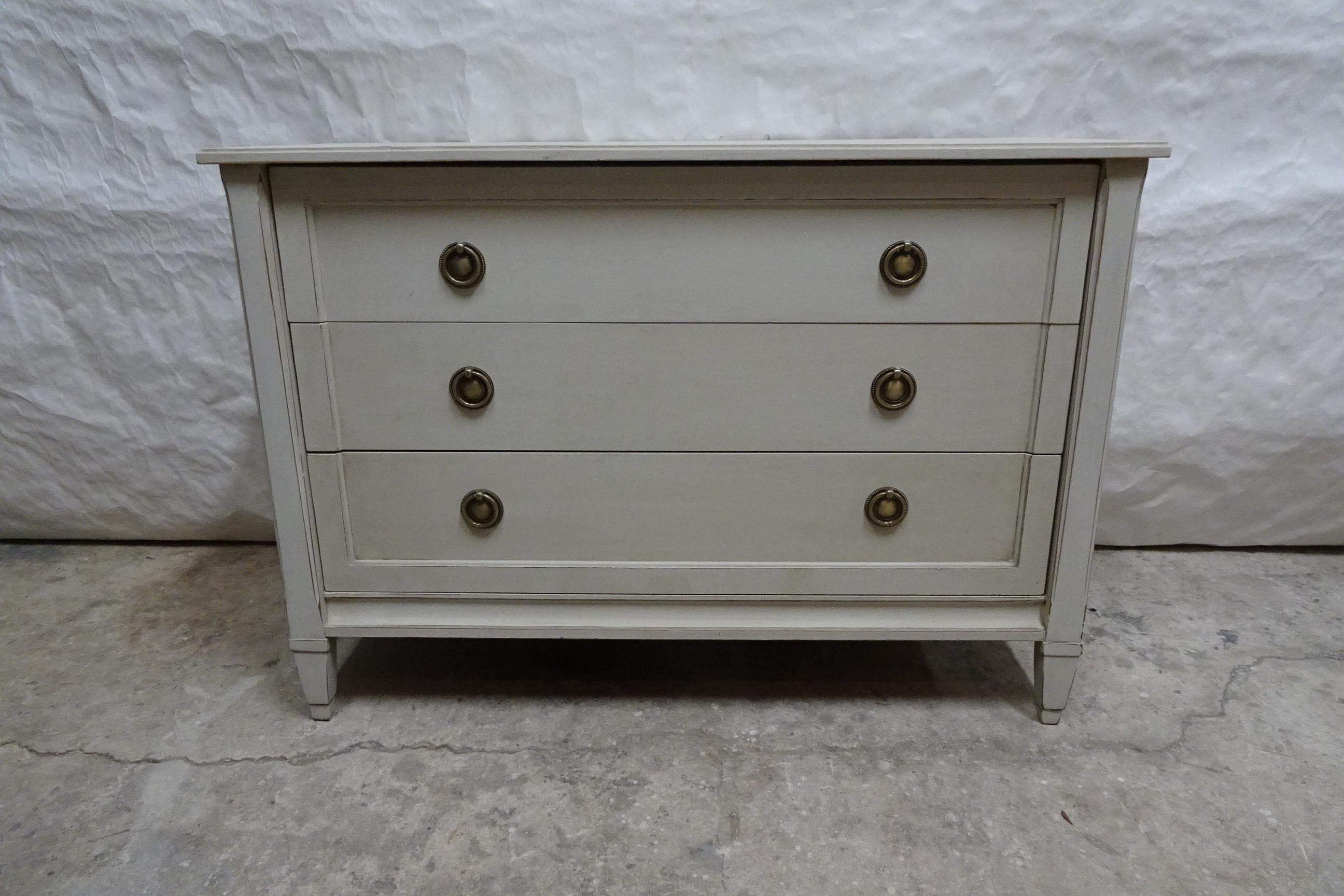 This is a unique Gustavian Style 3 Drawer Chest Of Drawers,  its been restored and repainted with Milk Paints 