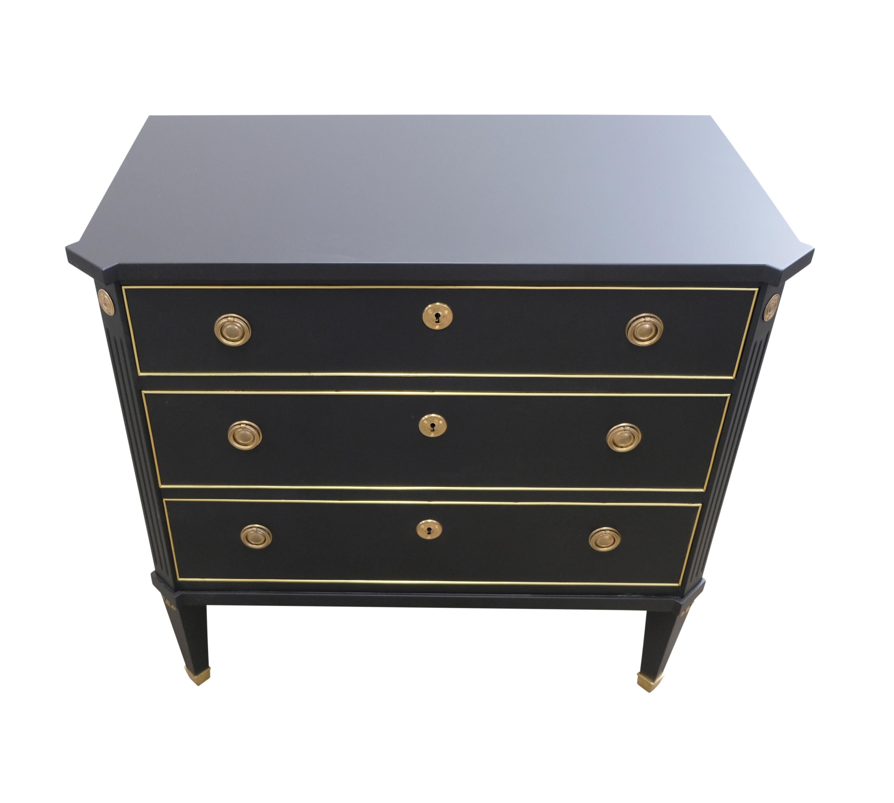 Mid-20th Century Gustavian Style 3 Drawer Chest Painted  Super finish Black For Sale