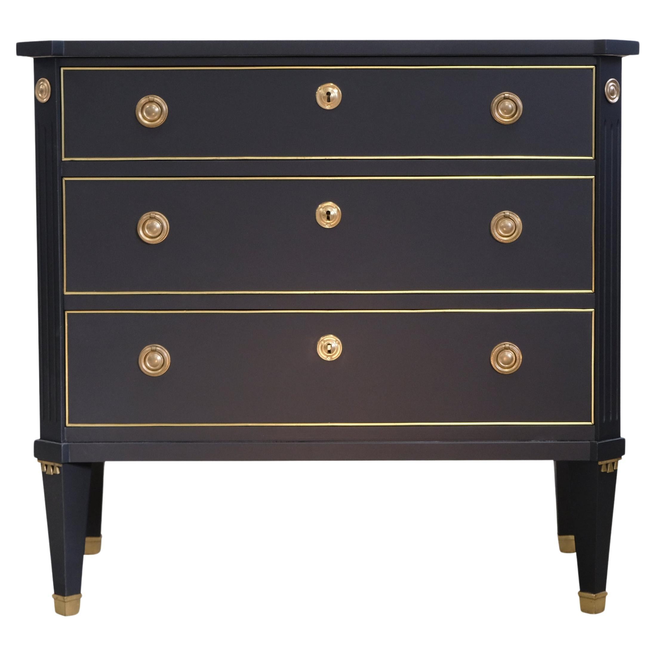 Gustavian Style 3 Drawer Chest Painted  Super finish Black For Sale