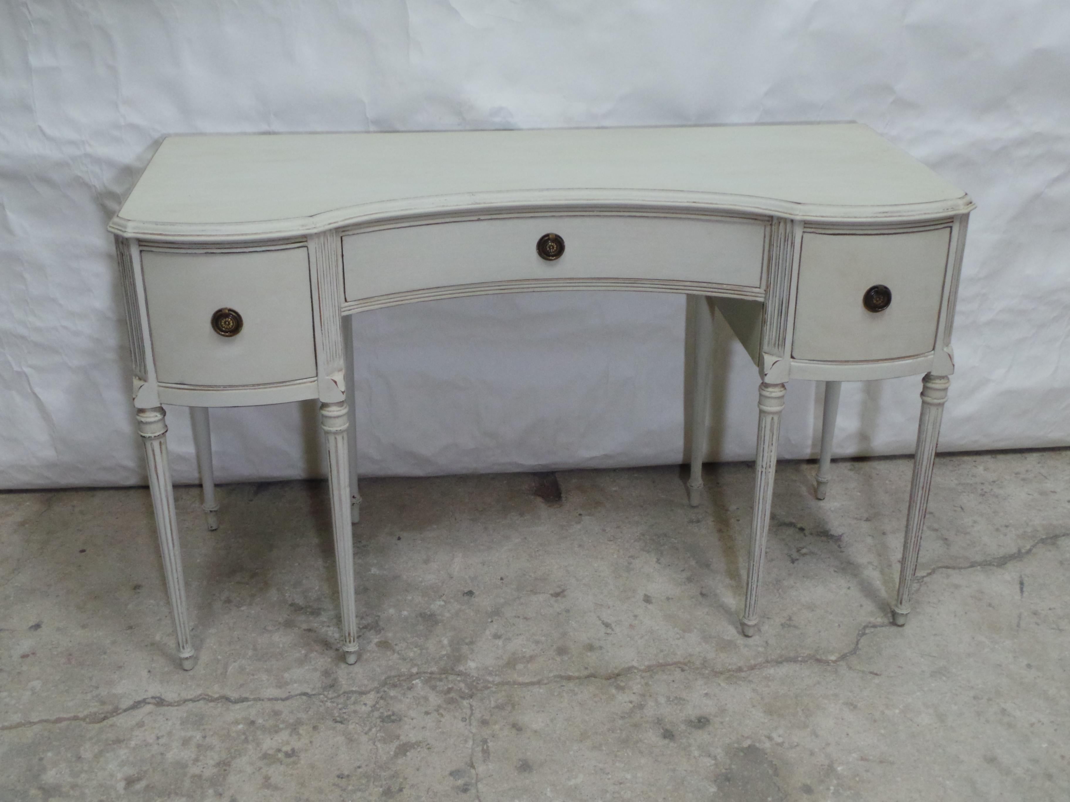 This is a Gustavian style 3 drawer desk.  its been restored and repainted with Milk Paints 