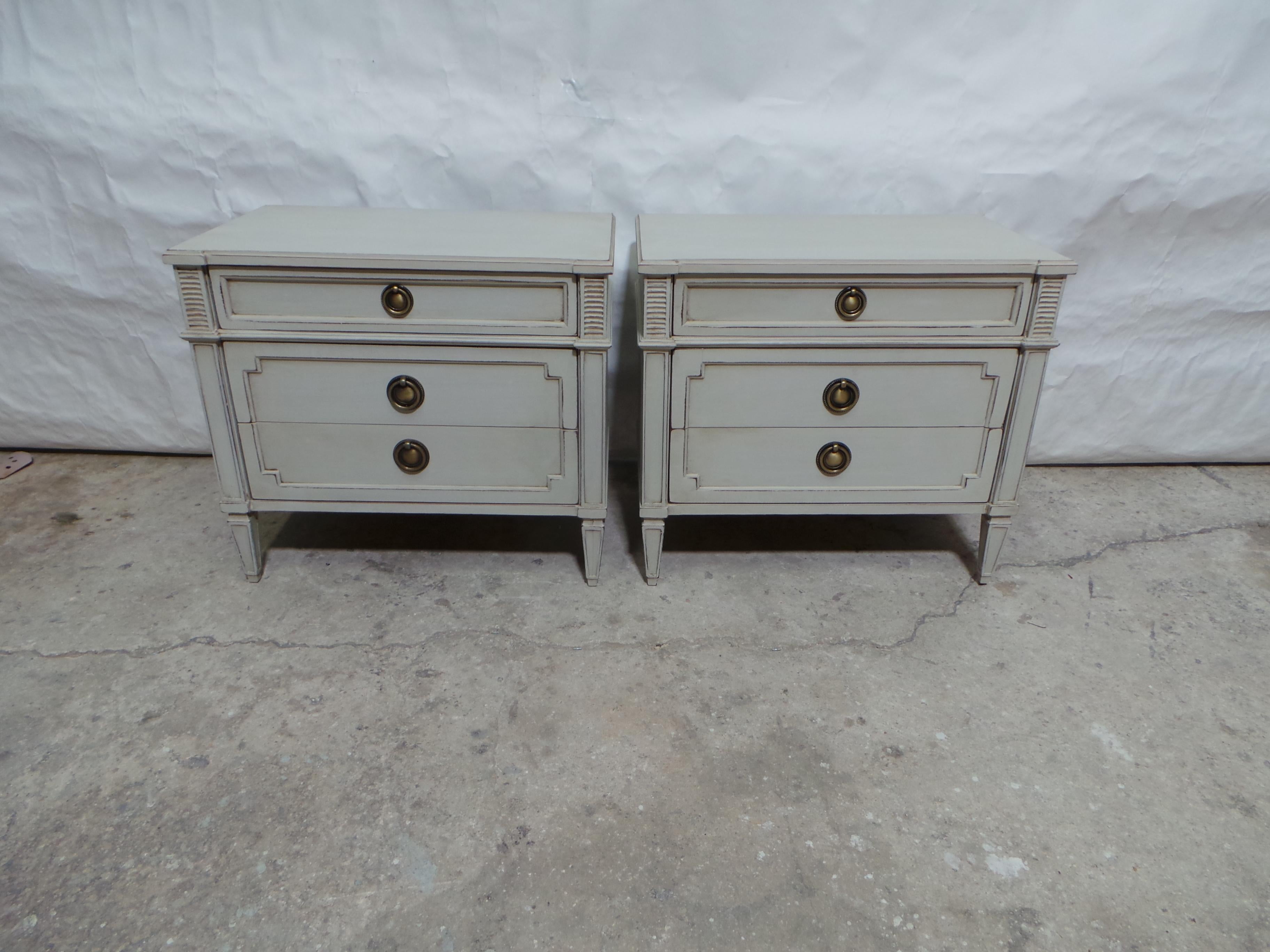 Mid-20th Century Gustavian Style 3 Drawer Nightstands