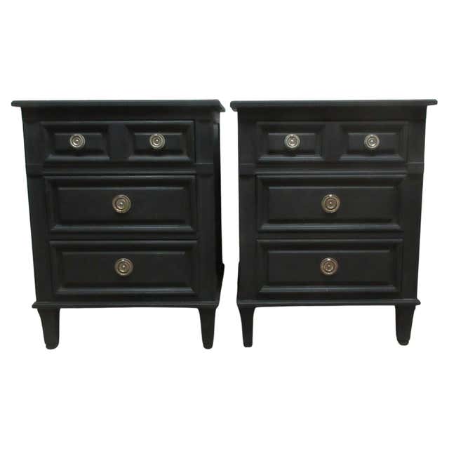 European Rococo Chair Rococo Style 4 Drawer Midnight Black Nightstands For Sale at 1stDibs
