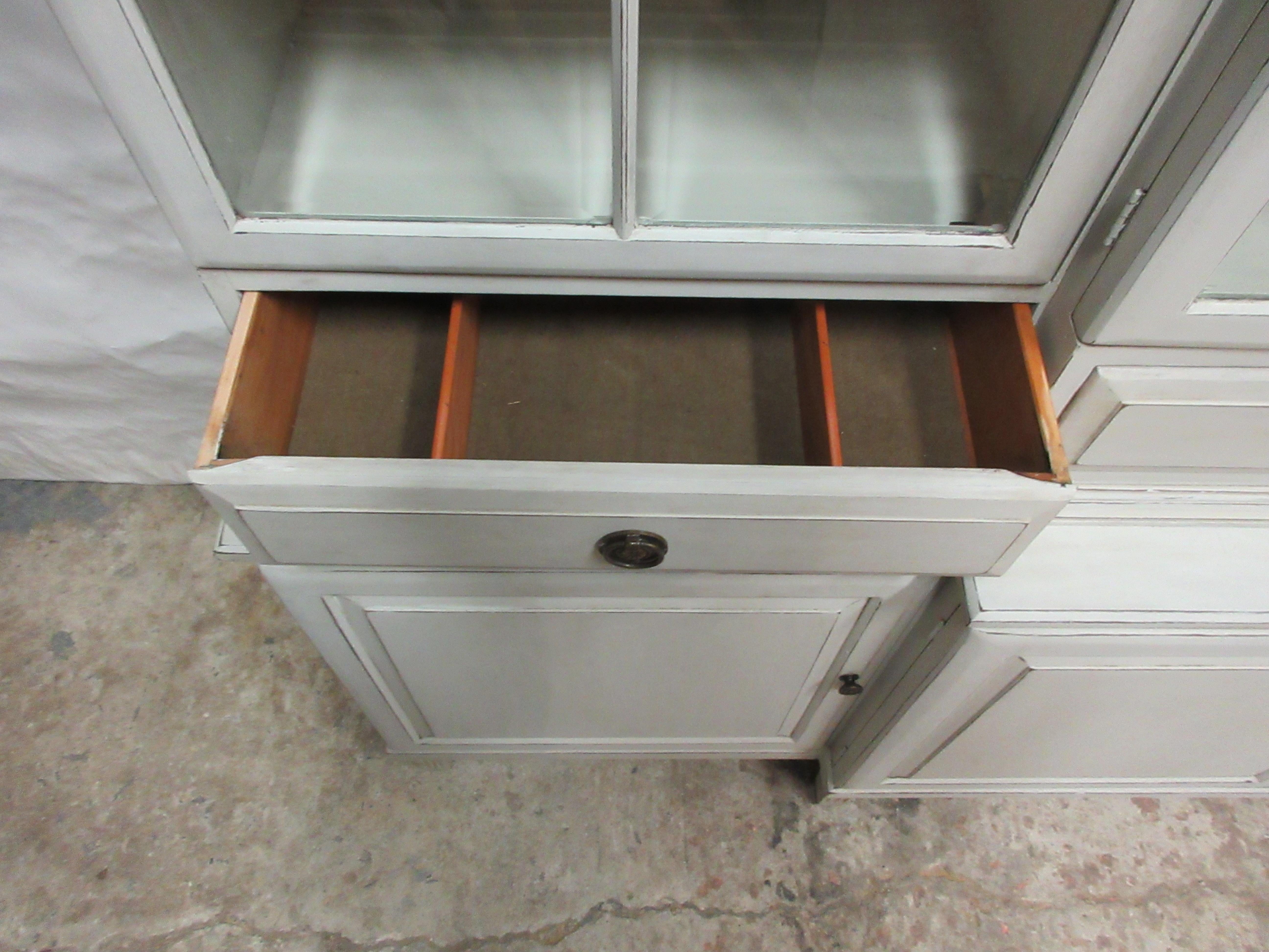 Wood Gustavian Style 4 Door Beveled Glass Top Hutch