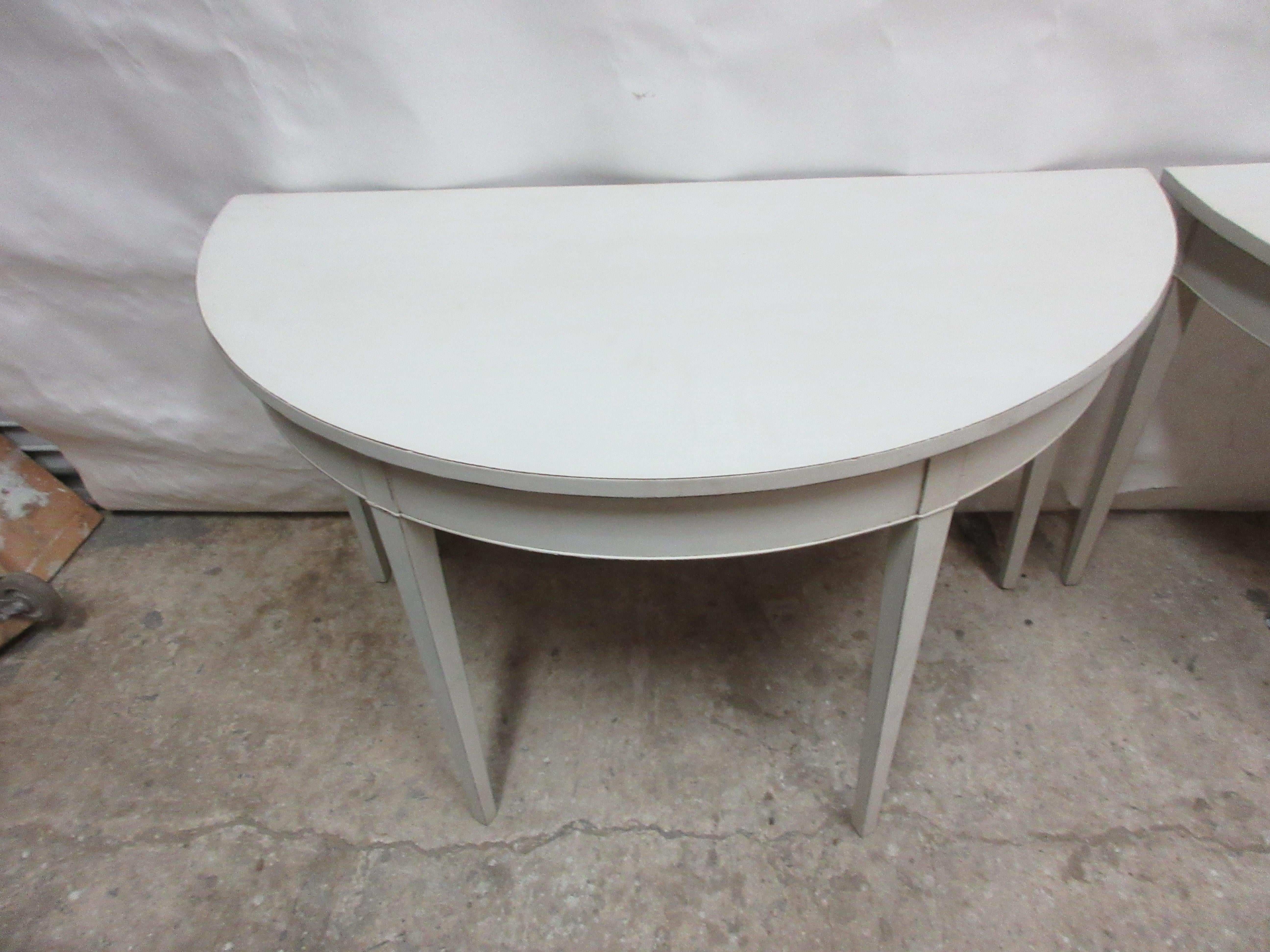 Gustavian Style 4 Legged Demi-Lune Tables In Good Condition For Sale In Hollywood, FL