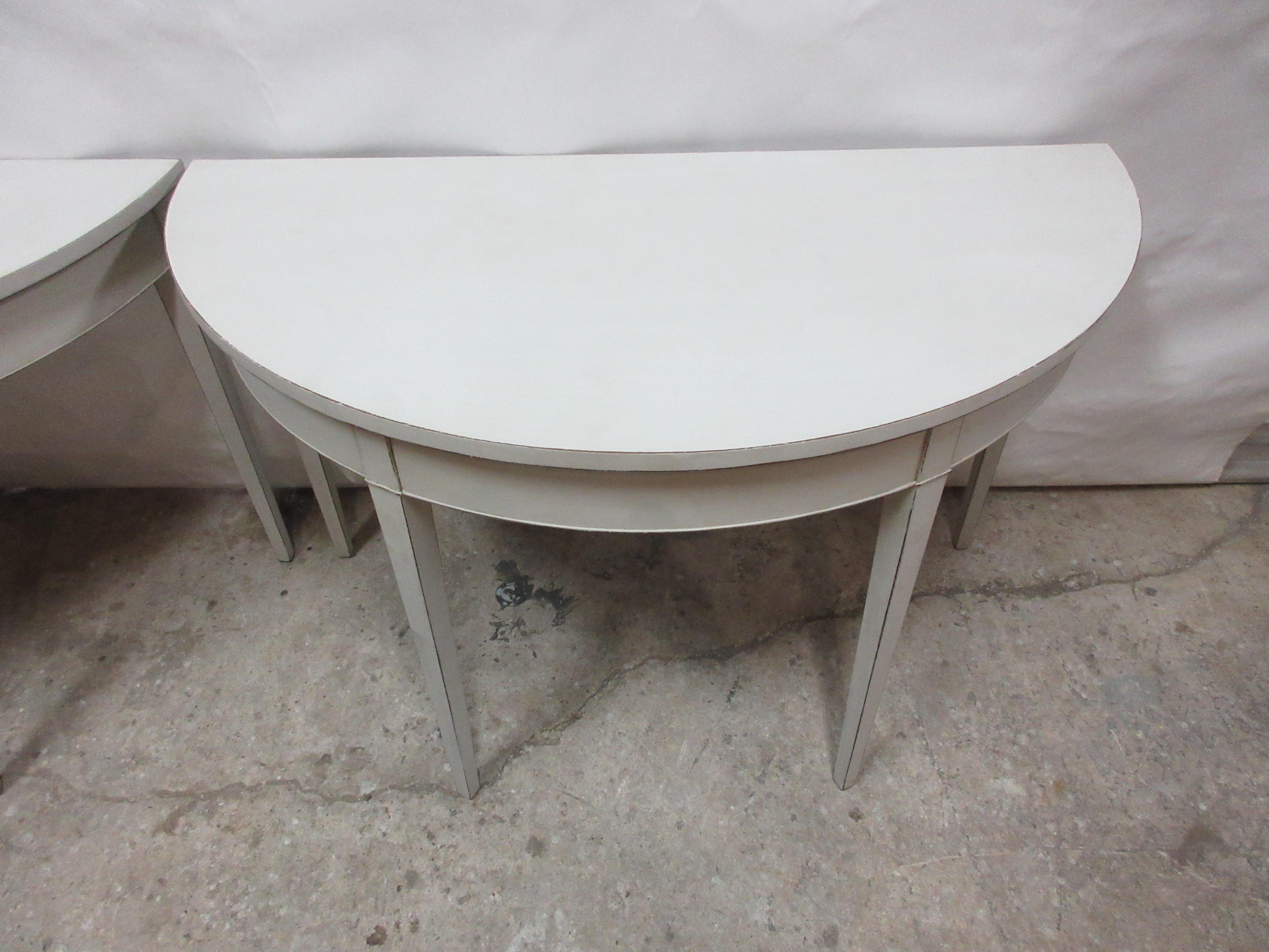 Gustavian Style 4 Legged Demi-Lune Tables In Good Condition In Hollywood, FL