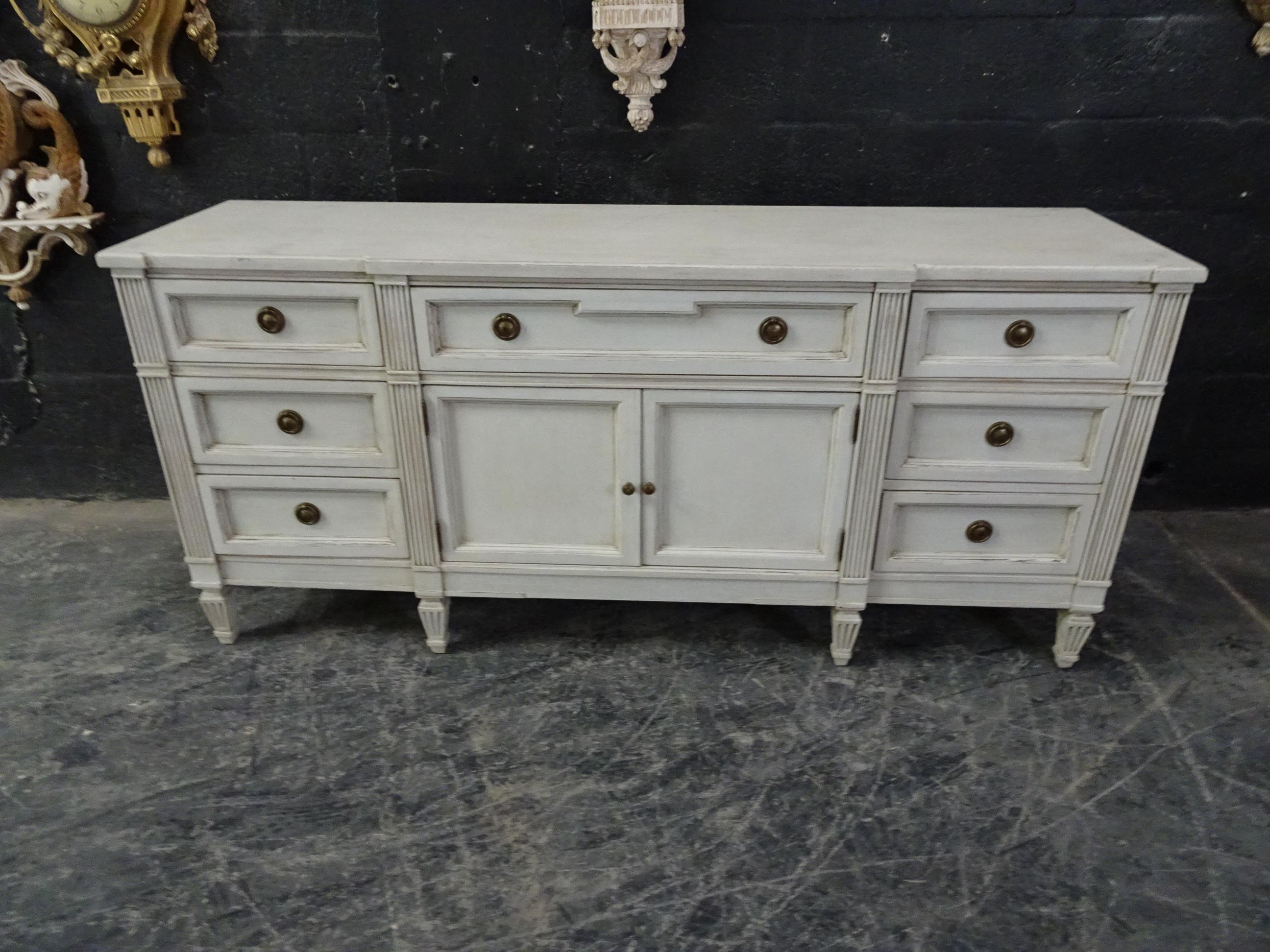 This is a Gustavian style 7-drawer dresser, its been restored and repainted with milk paints 