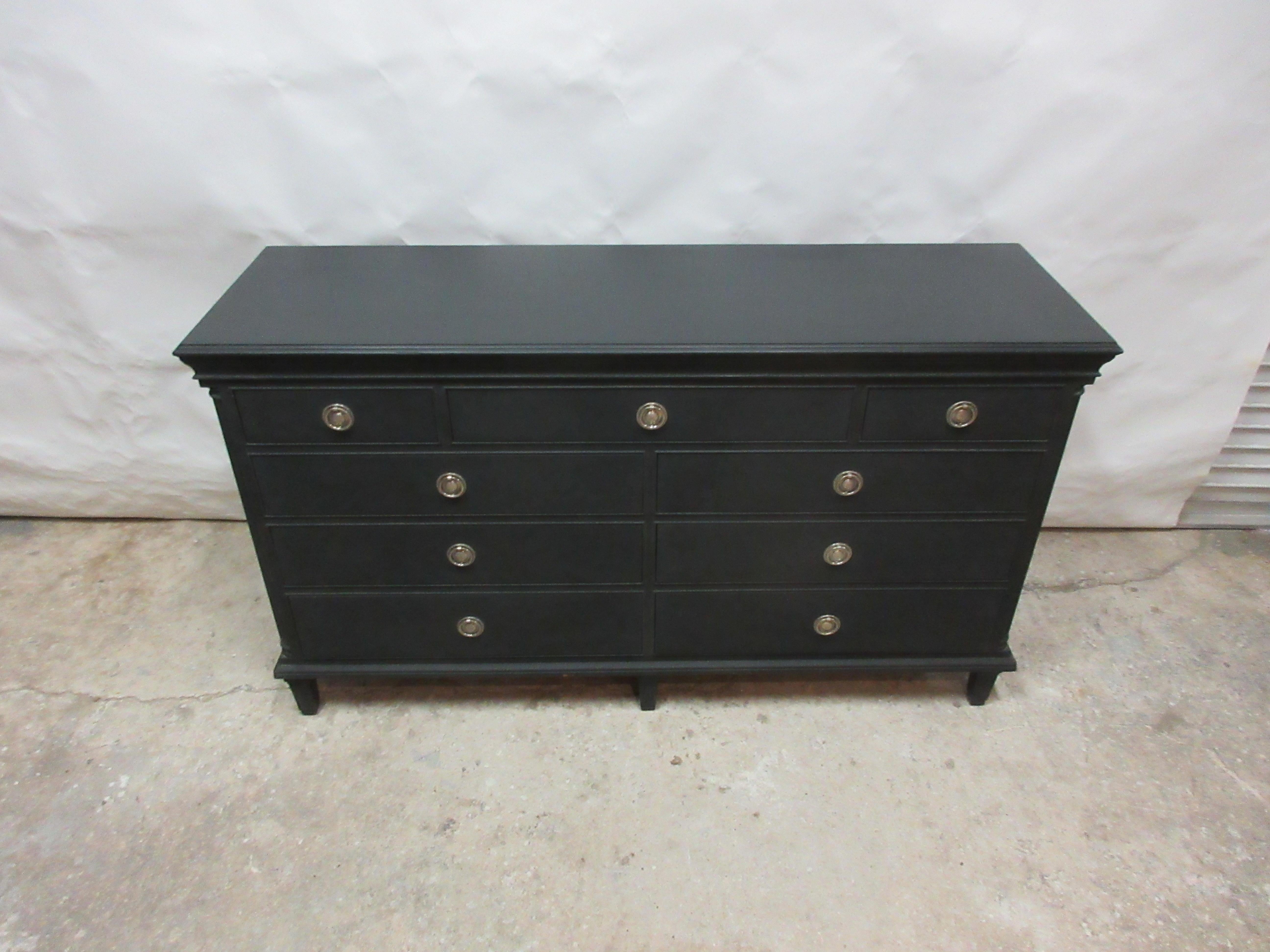 Swedish Gustavian Style 9 Drawer Black Dresser