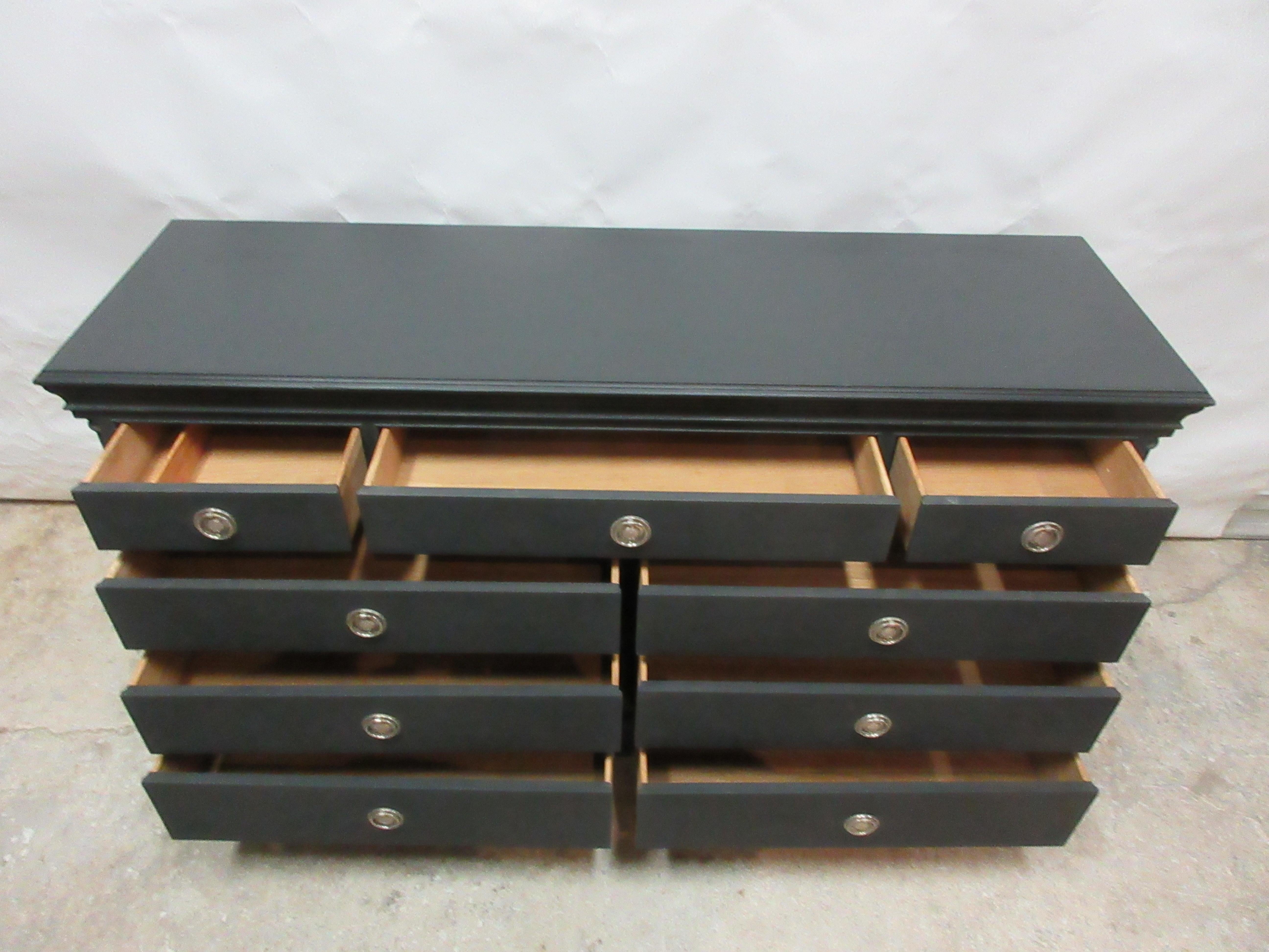 Gustavian Style 9 Drawer Black Dresser In Good Condition In Hollywood, FL