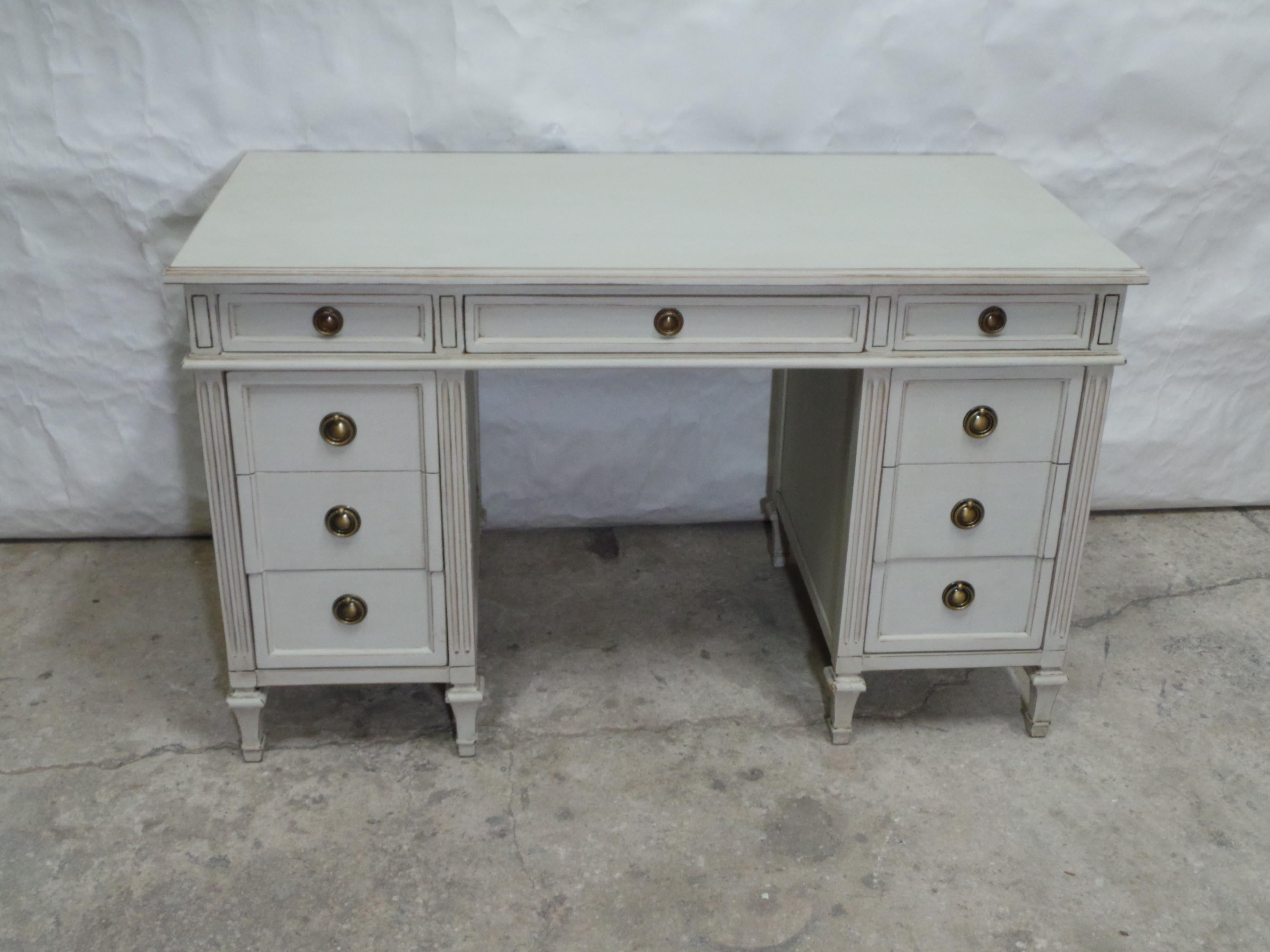 This is a Gustavian Style 9 Drawer Desk. its been restored and repainted with Milk Paints 