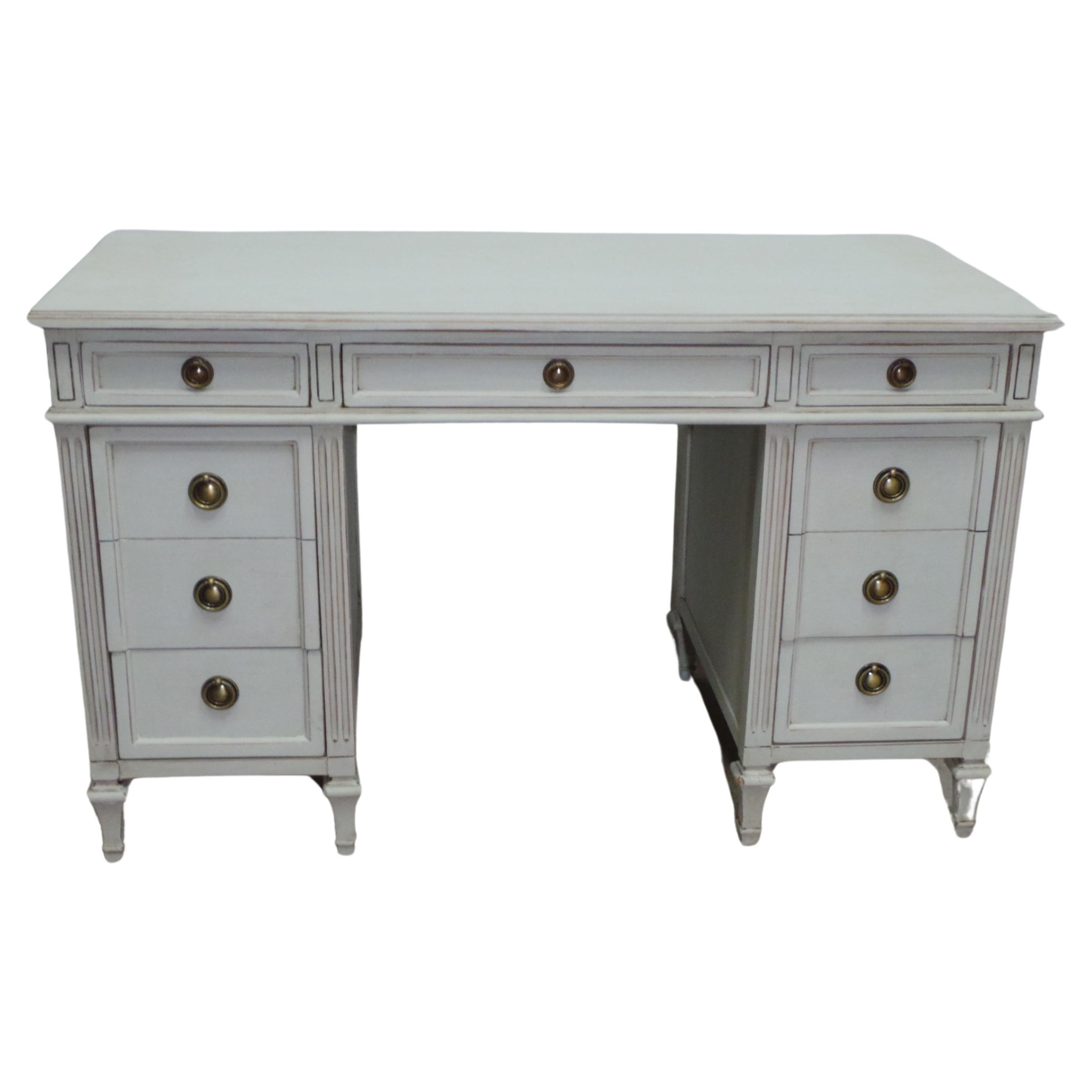 Gustavian Style 9 Drawer Desk For Sale