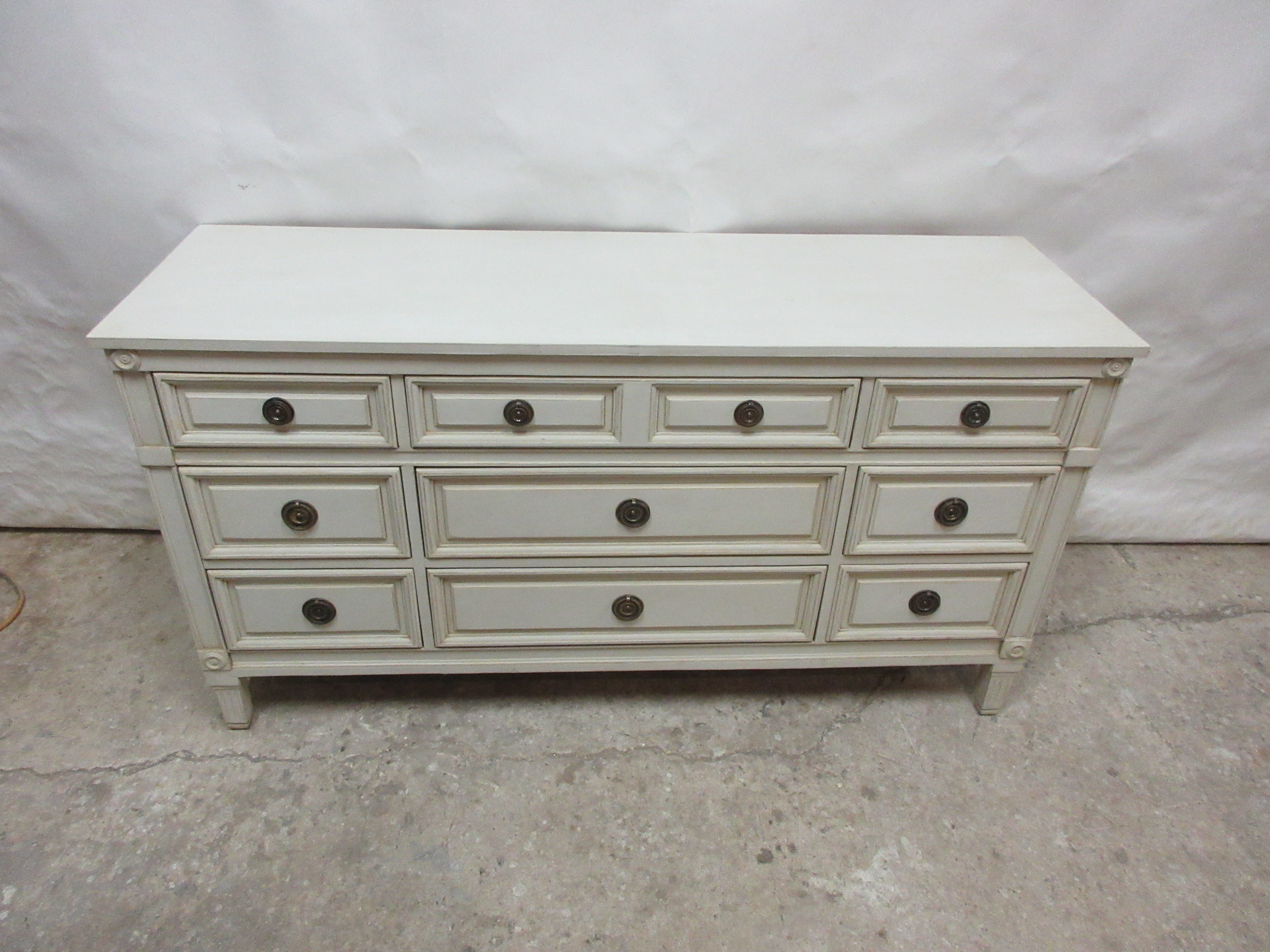 This is a unique Gustavian style 9 drawer dresser, its been restored and repainted with Milk paints 