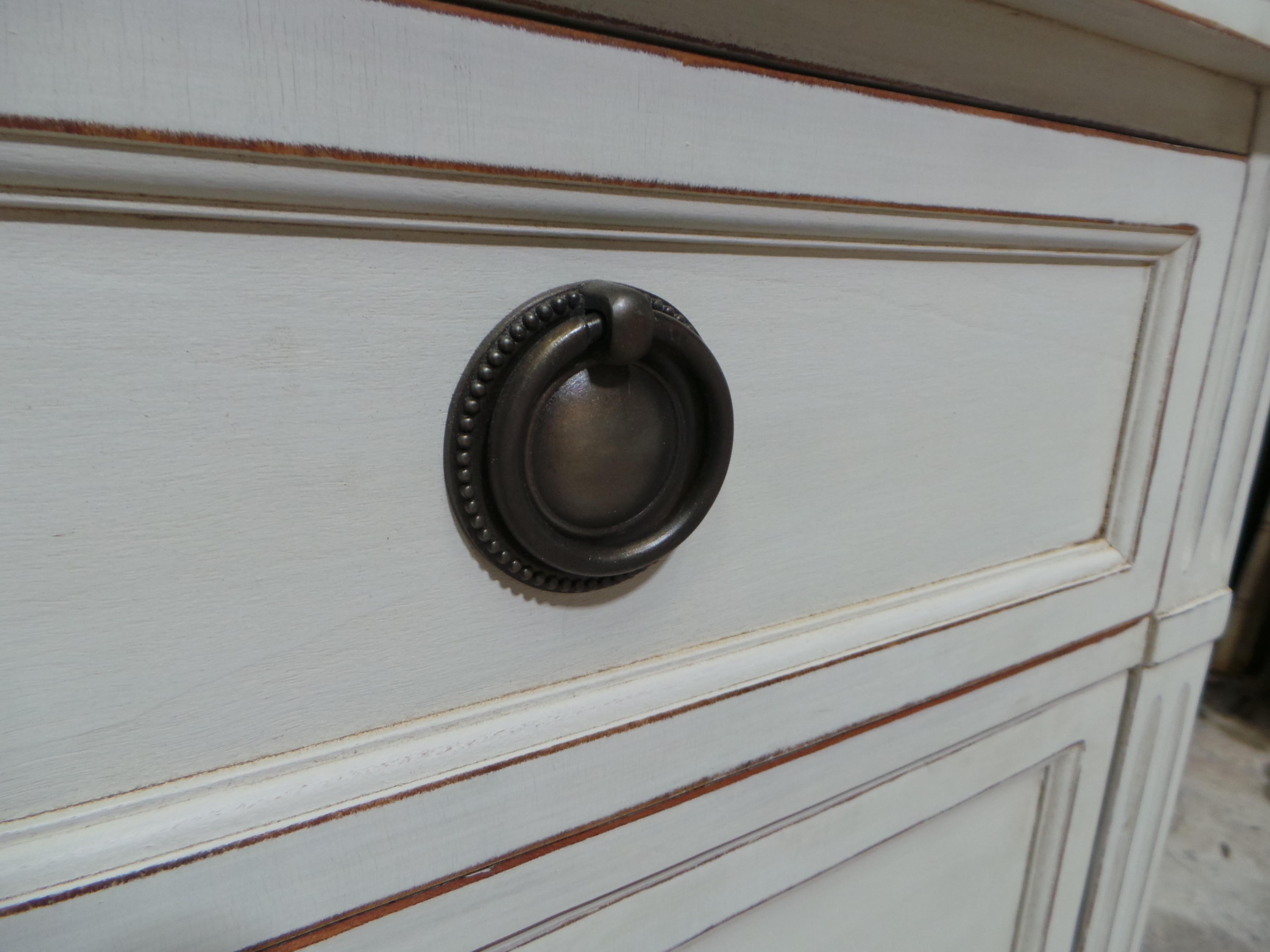 This 9 is a unique 9 drawer Gustavian style dresser. it has been fully restored and repainted with Milk Paints Oyster White.