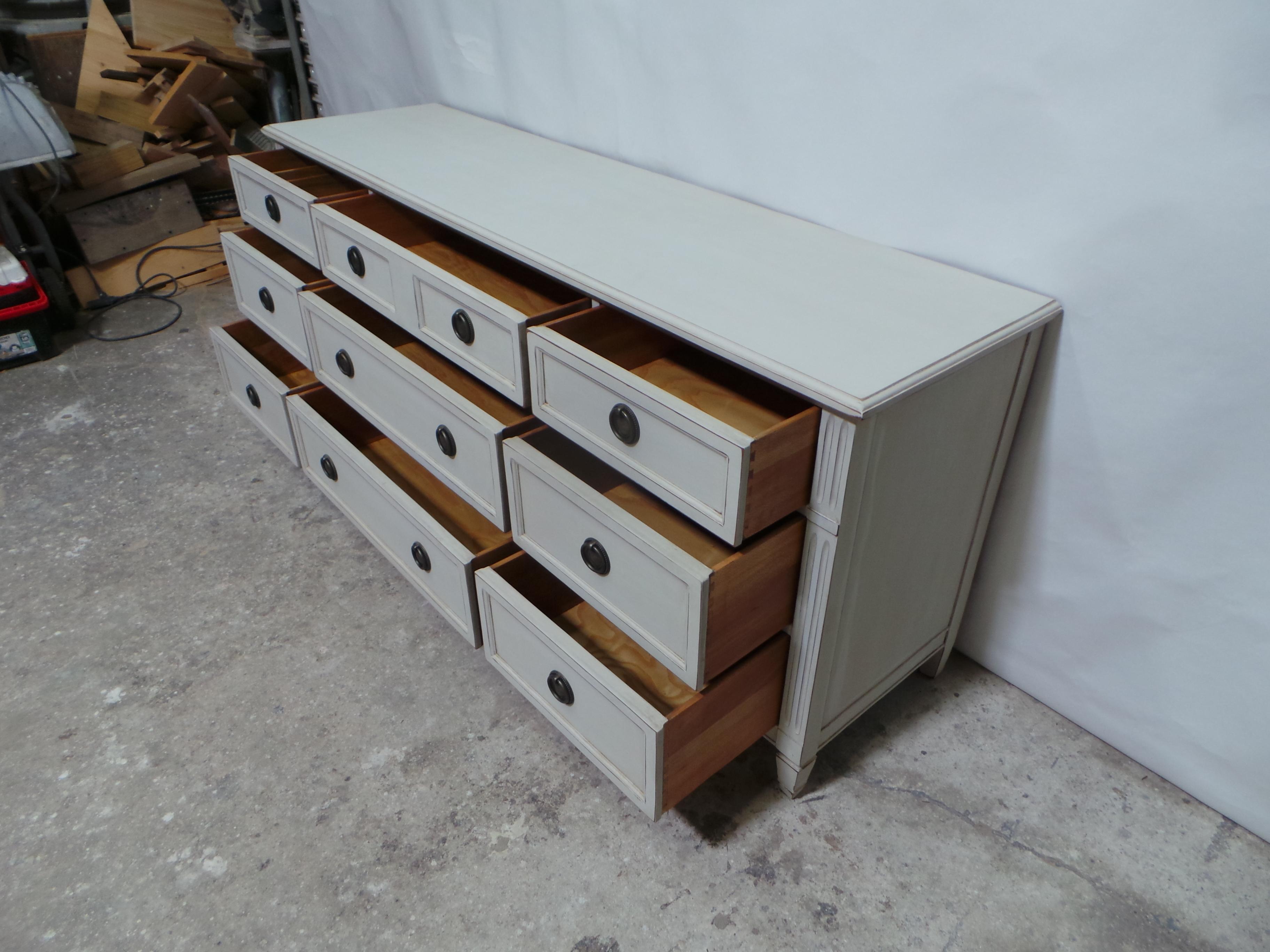 Wood Gustavian Style 9 Drawer Dresser For Sale