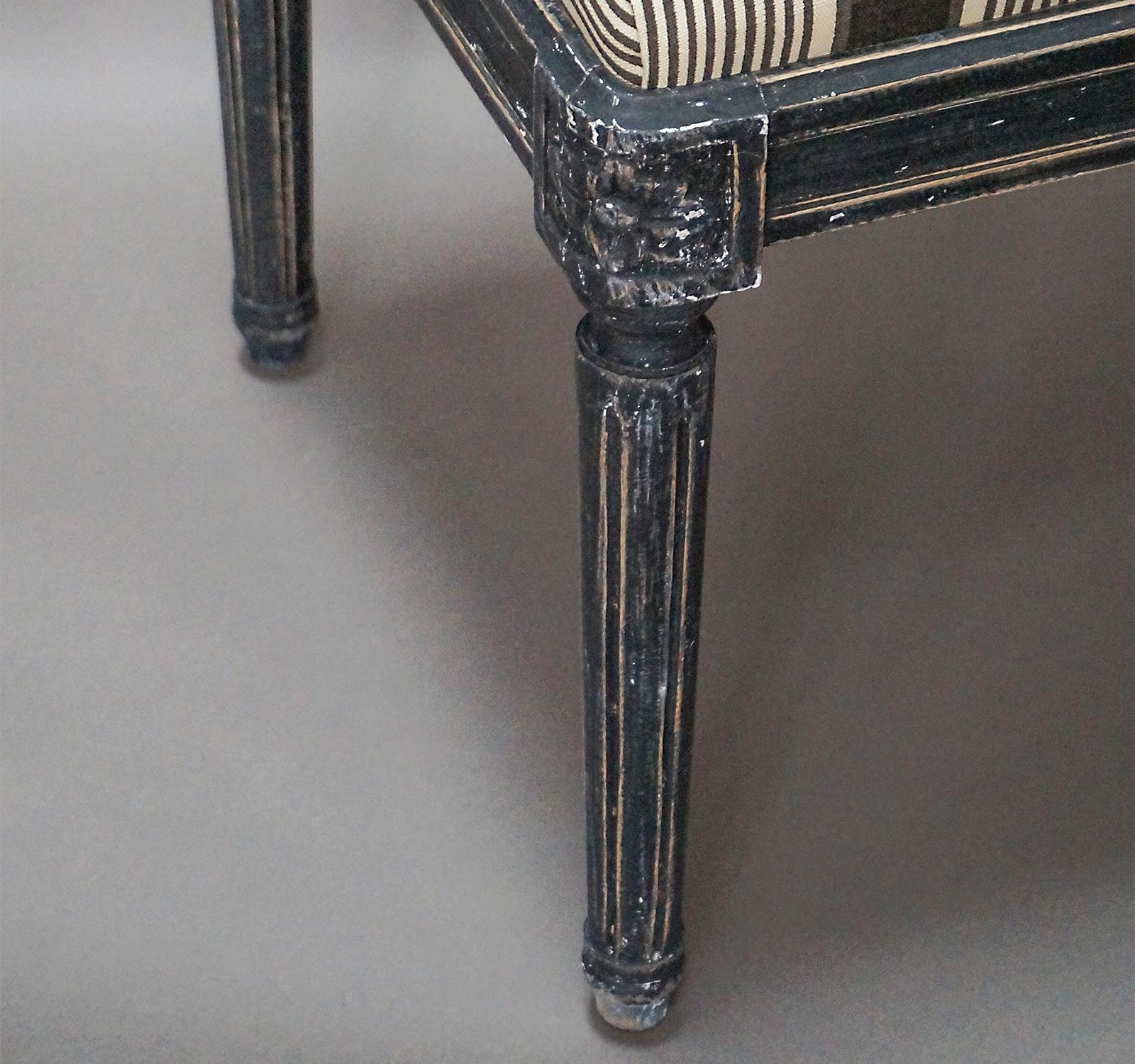 Carved Gustavian Style Bench in Black Paint