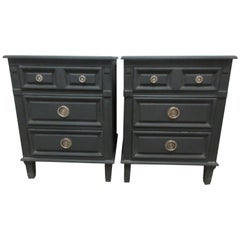 Antique Gustavian Style Black Nightstands