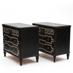 Gustavian-Style Black-Painted Pine Commodes with Greek Motifs