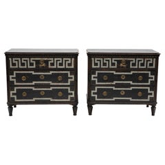 Gustavian-Style Black-Painted Pine Commodes with Greek Motifs