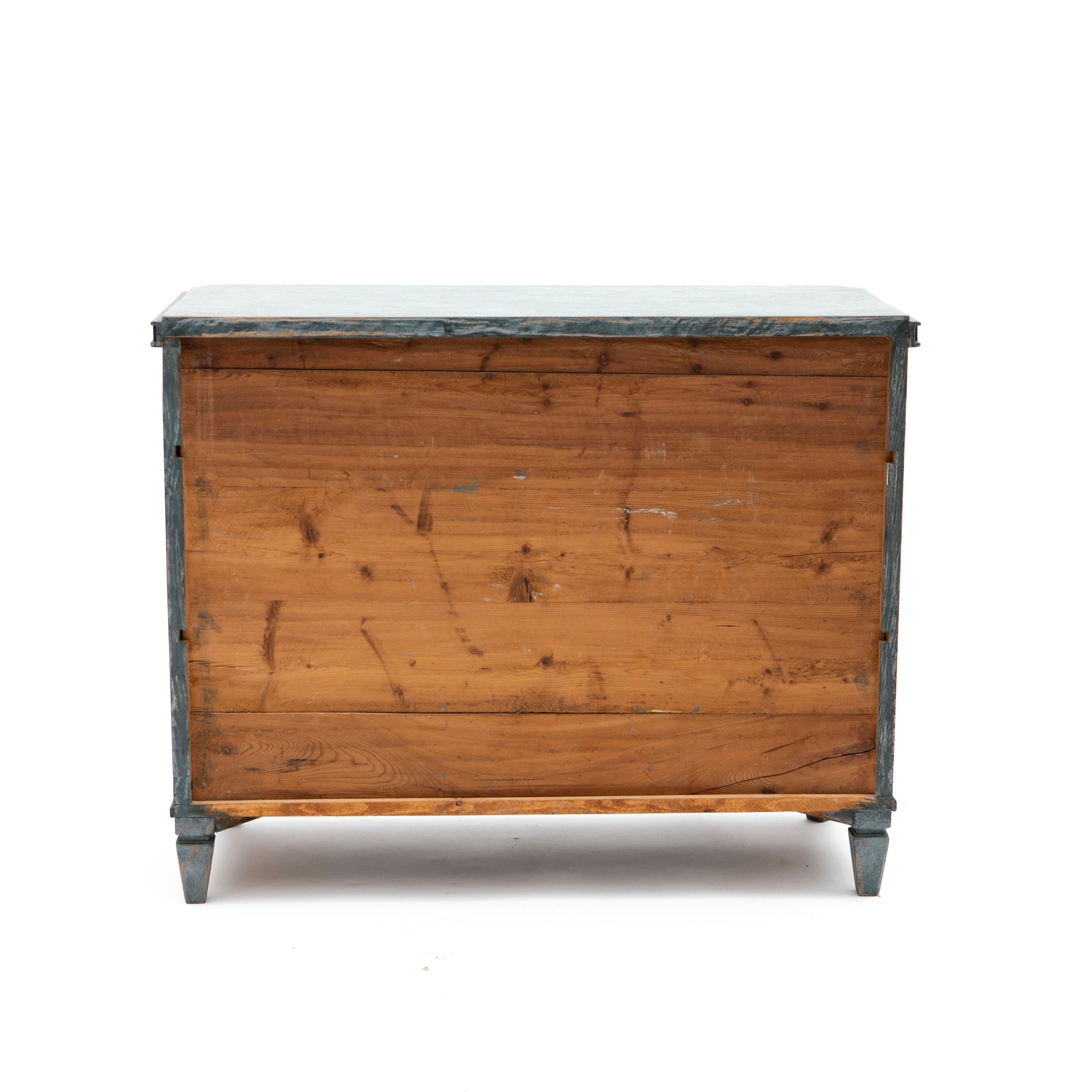 Gustavian Style Blue Painted Chest of Drawers with Geometric Patterns 2