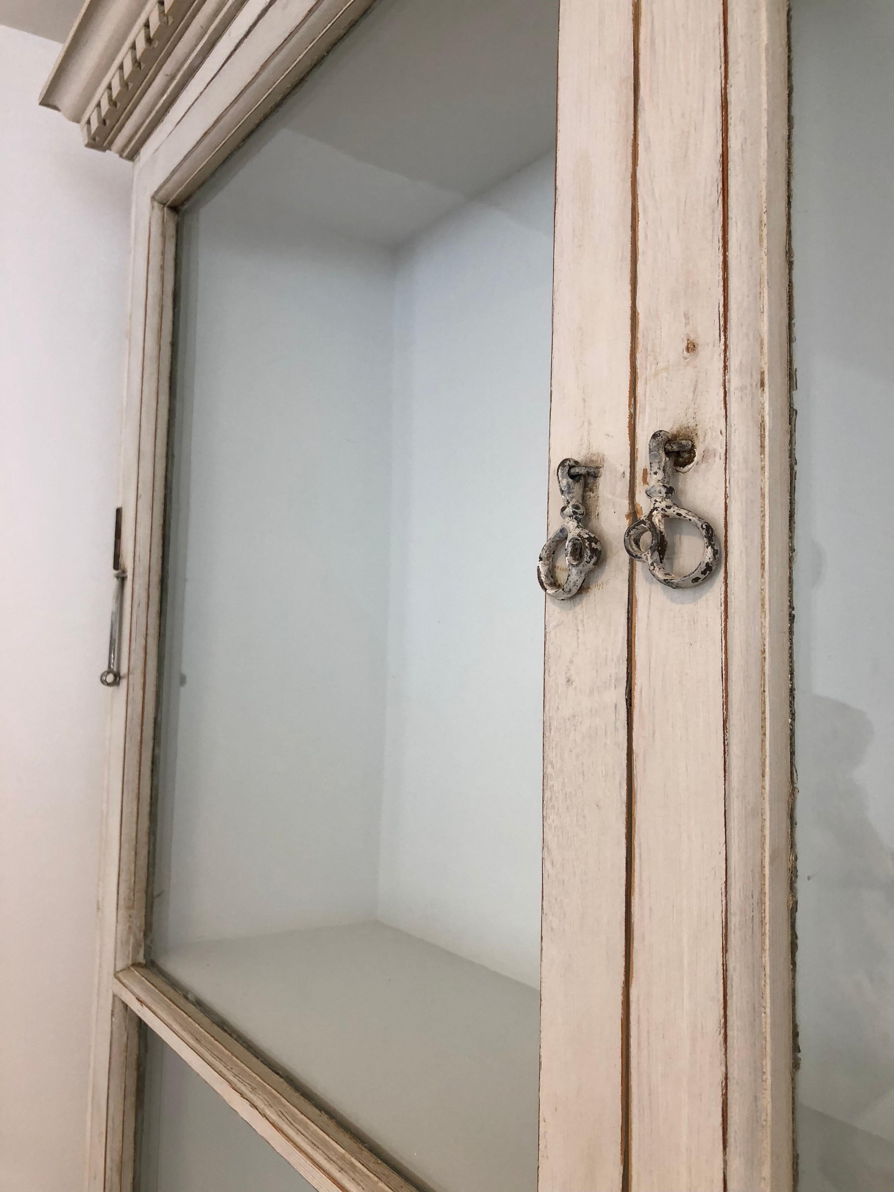 Swedish Gustavian Style Cabinet with Antique Glass Doors For Sale