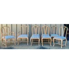 Gustavian Style Cerused Esszimmerstühle In New Blau & Weiß Leinen Set von 8