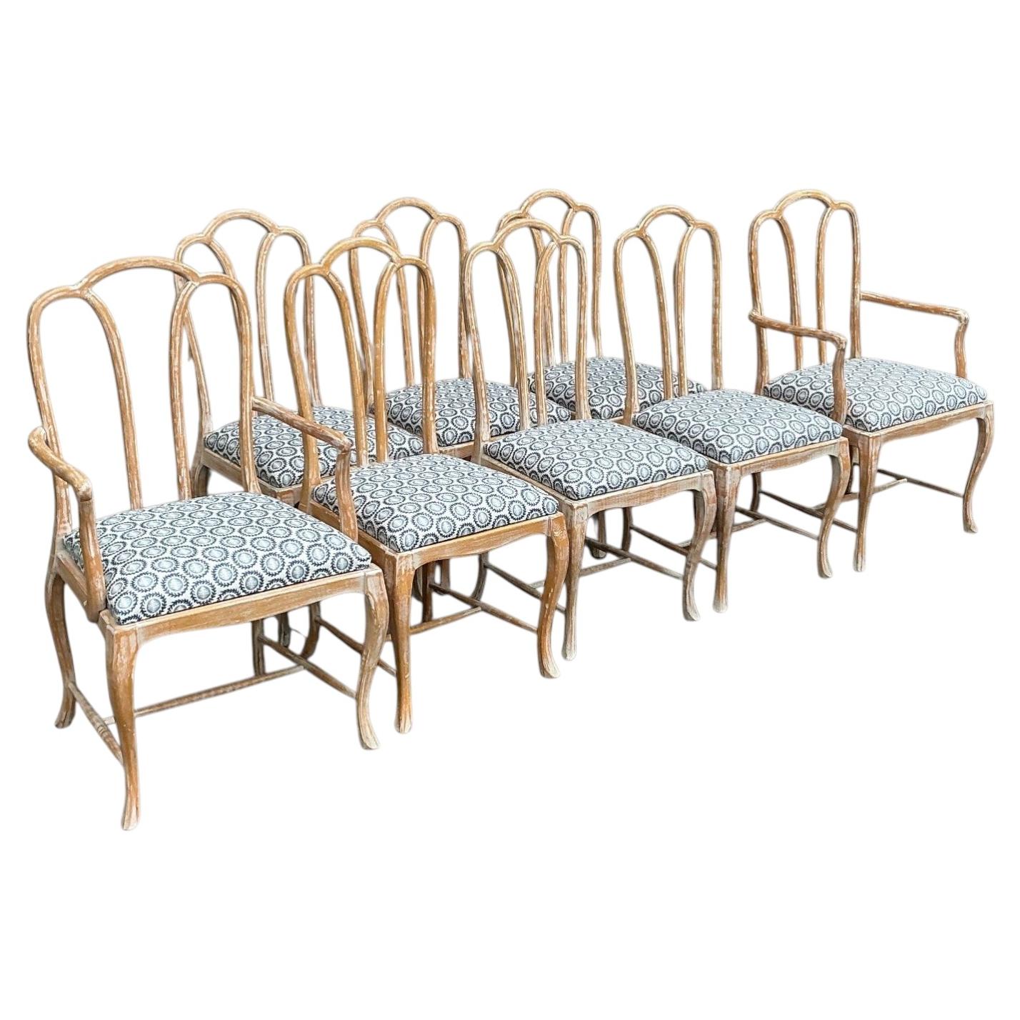 Sillas De Comedor De Estilo Gustaviano En Lino Azul Y Blanco Nuevo Juego De 8