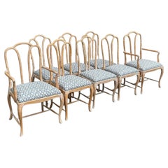 Gustavian Style Cerused Dining Chairs In New Blue & White Linen Set Of 8