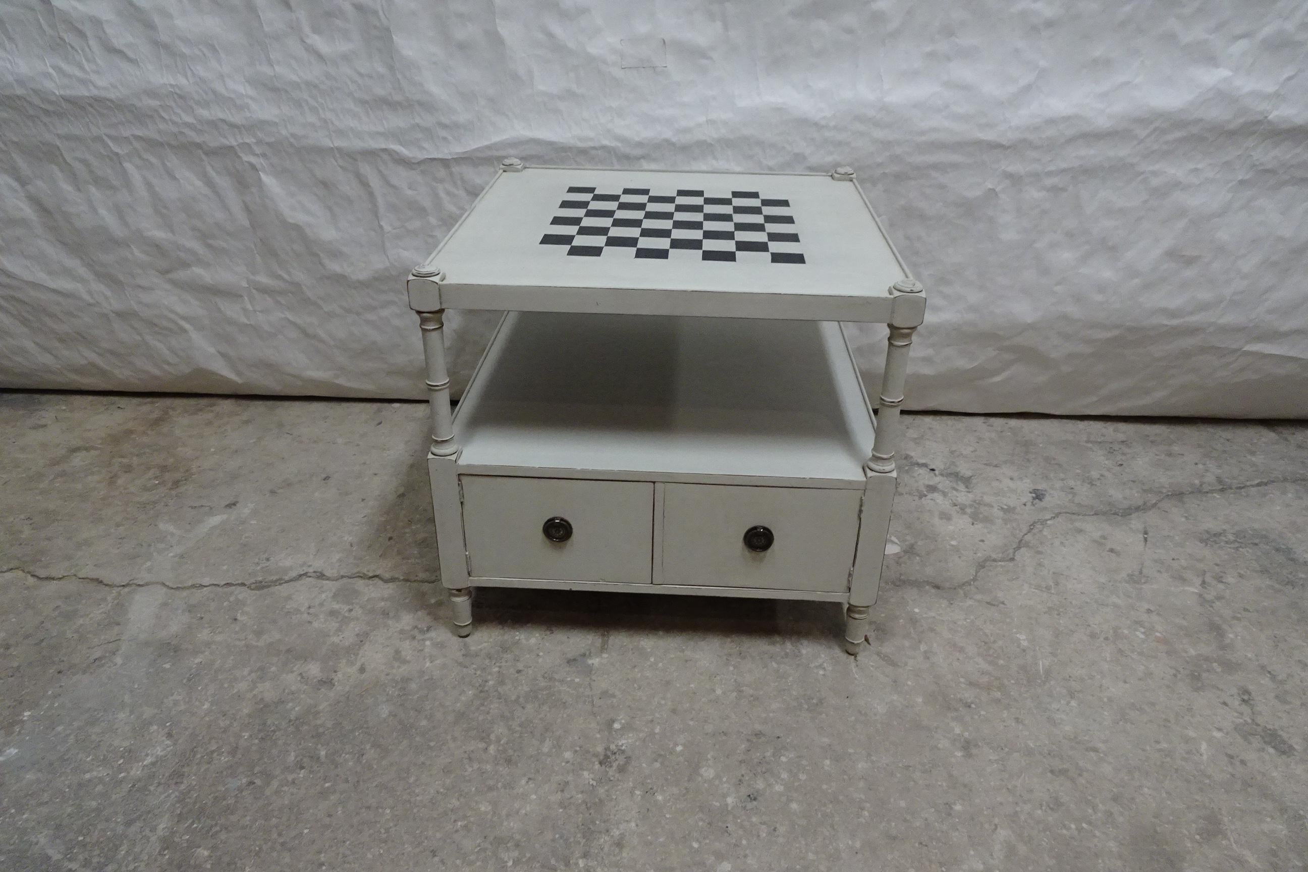 This is a unique Gustavian Style Chess Side Table. its been restored and repainted with Milk paints 