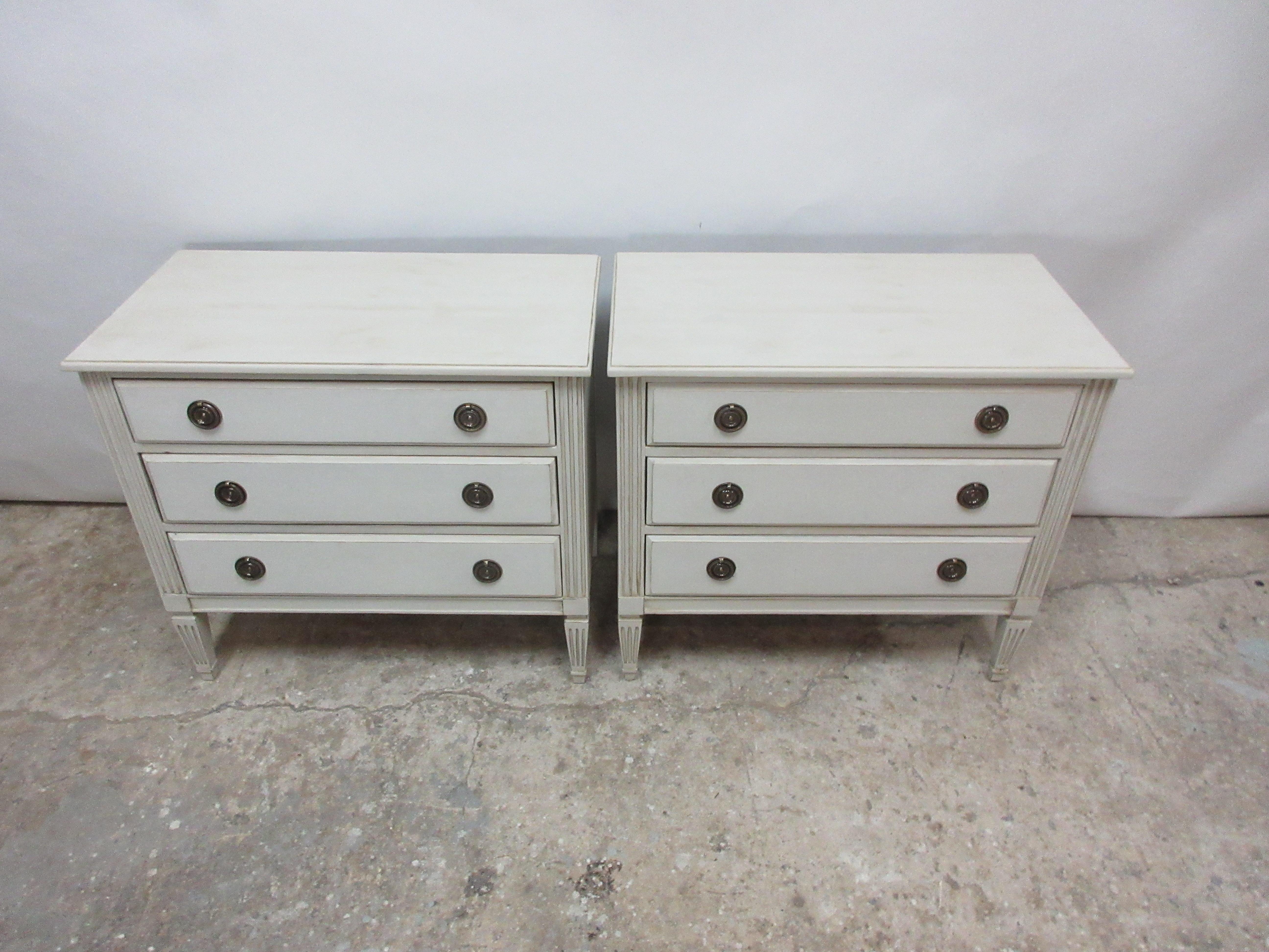 This is a set of 2 Gustavian style chest of drawers. They have been restored and repainted with milk paints 