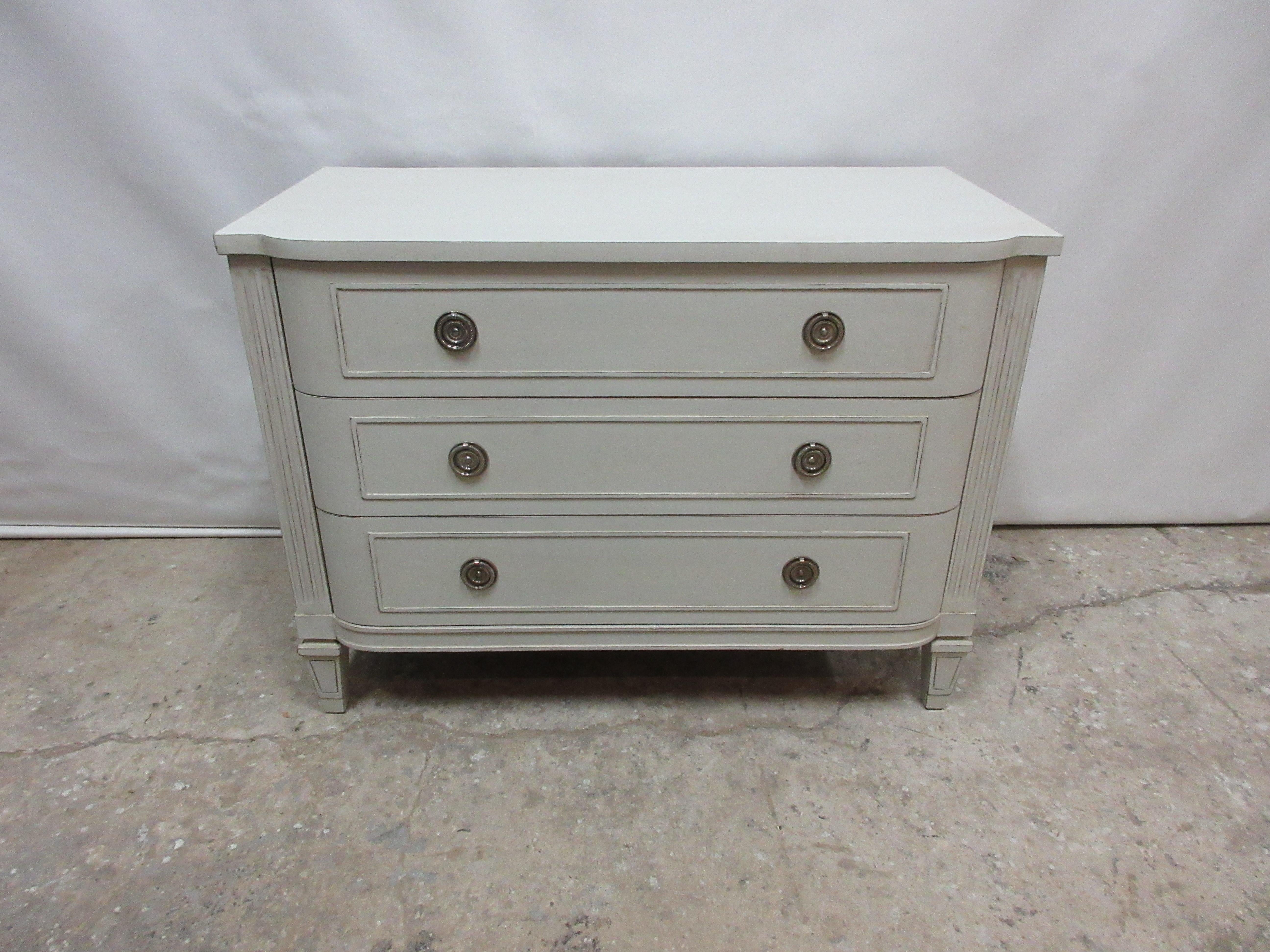 This is a Gustavian style chest of drawers, its been restored and repainted with milk paints 